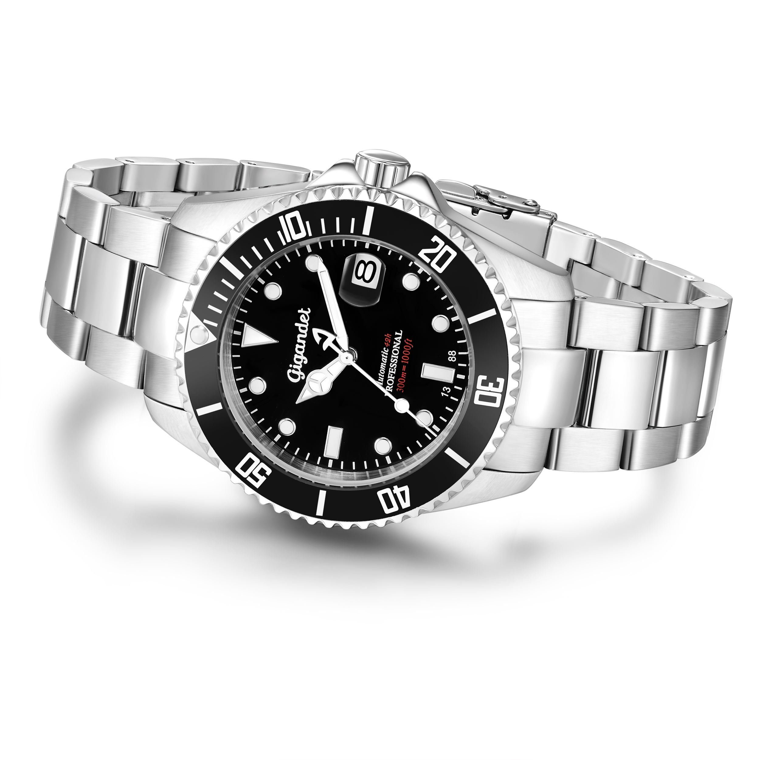 Gigandet Automatikuhr Herrenuhr, Armbanduhr, Taucheruhr, SEA GROUND G2-002, Mineralglas, Aluminiumlünette, Schwarz, 30bar/300m wasserdicht