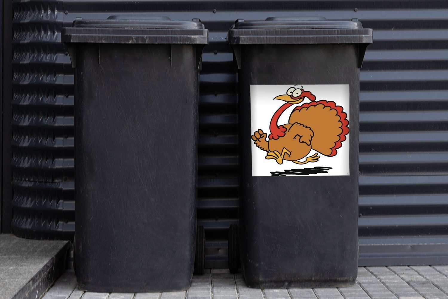 MuchoWow Wandsticker Cartoon-Illustration eines (1 Container, laufenden Mülltonne, Truthahns Mülleimer-aufkleber, St), Sticker, Abfalbehälter