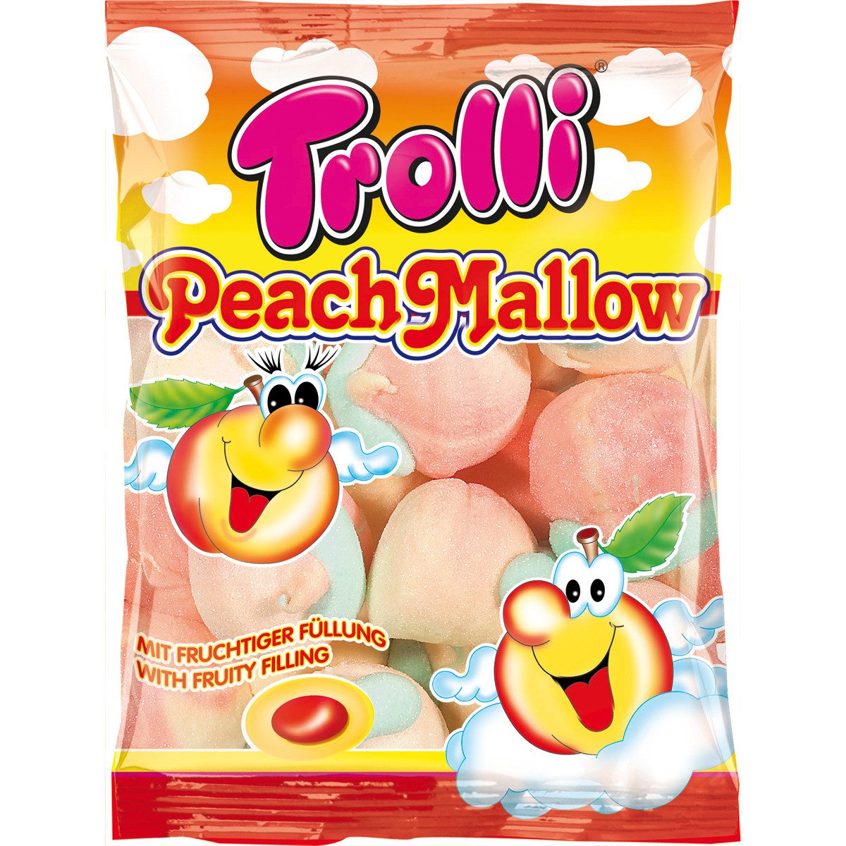 TROLLI Süßigkeit, Trolli Peach Mallow extra softer Schaumzucker mit Füllung 150g