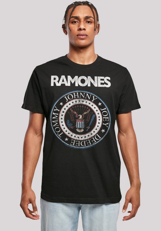 F4NT4STIC T-Shirt Ramones Rock Musik Band Red White And Seal Premium  Qualität, Band, Rock-Musik, Rippbündchen am Hals und Doppelnähte am Saum