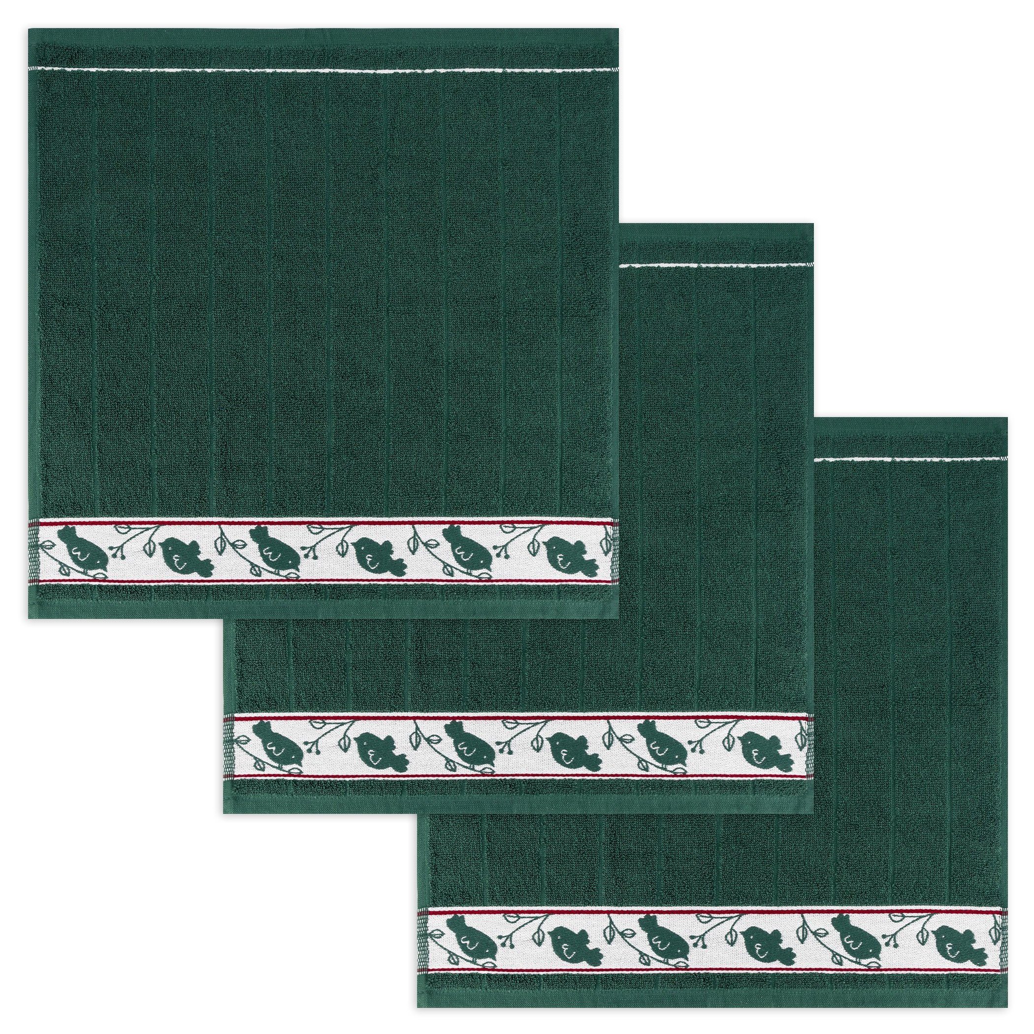 Kracht Geschirrtuch Piepmatz, (Set, 3-tlg., Set), 3er Pack Frottee Küchenhandtücher (3 Stück) ca.50x50cm Baumwolle Grün