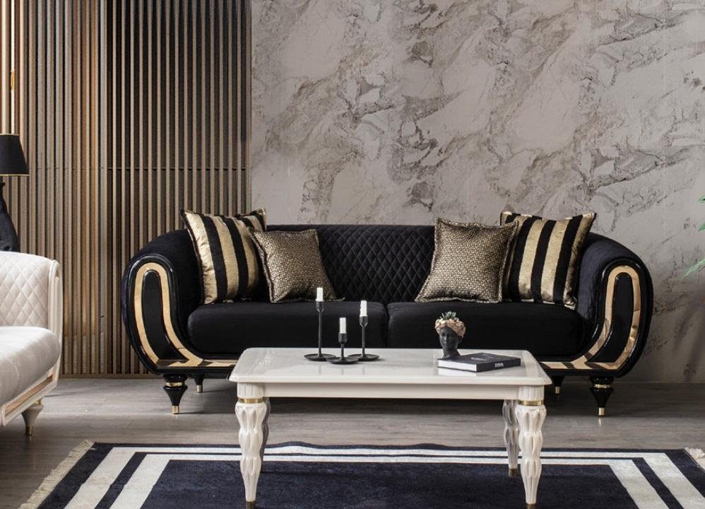 Stil Sofas italienischer Sofa Schwarz Dreisitzer Luxus Möbel JVmoebel Polster Textil Sofa