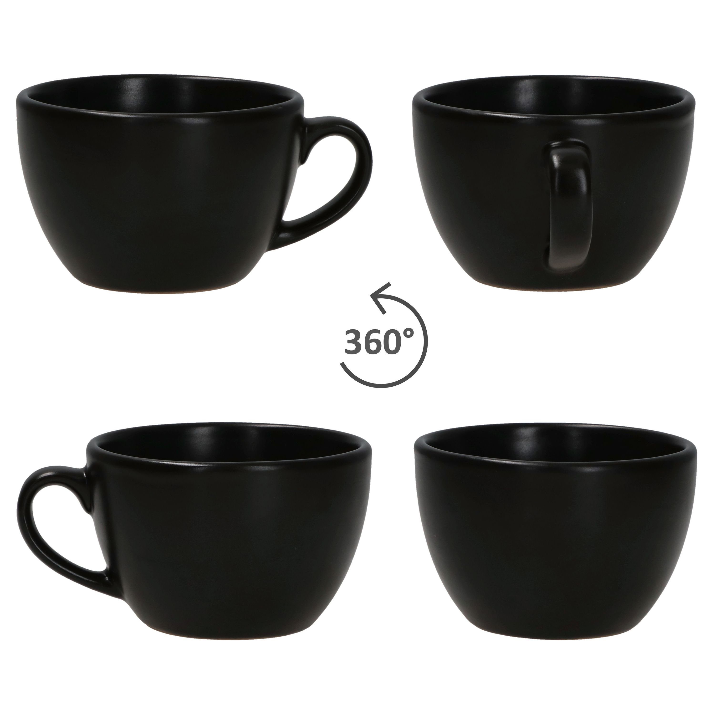 6er für mit Steingut MamboCat Kaffeetassen schwarz, Untertassen Tasse 6 Panther Set Personen