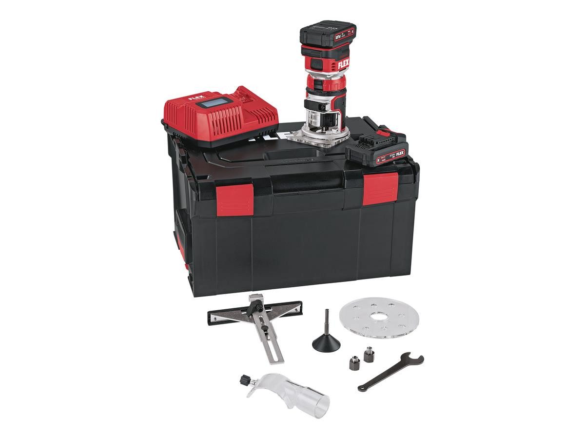 Flex Oberfräse CER 18.0-EC, 18 in V, (Set Version mit L-Boxx, 2 Akkus 2,5 Ah und Ladegerät), Werkzeugloser Umbau von der Kanten- zur Oberfräse