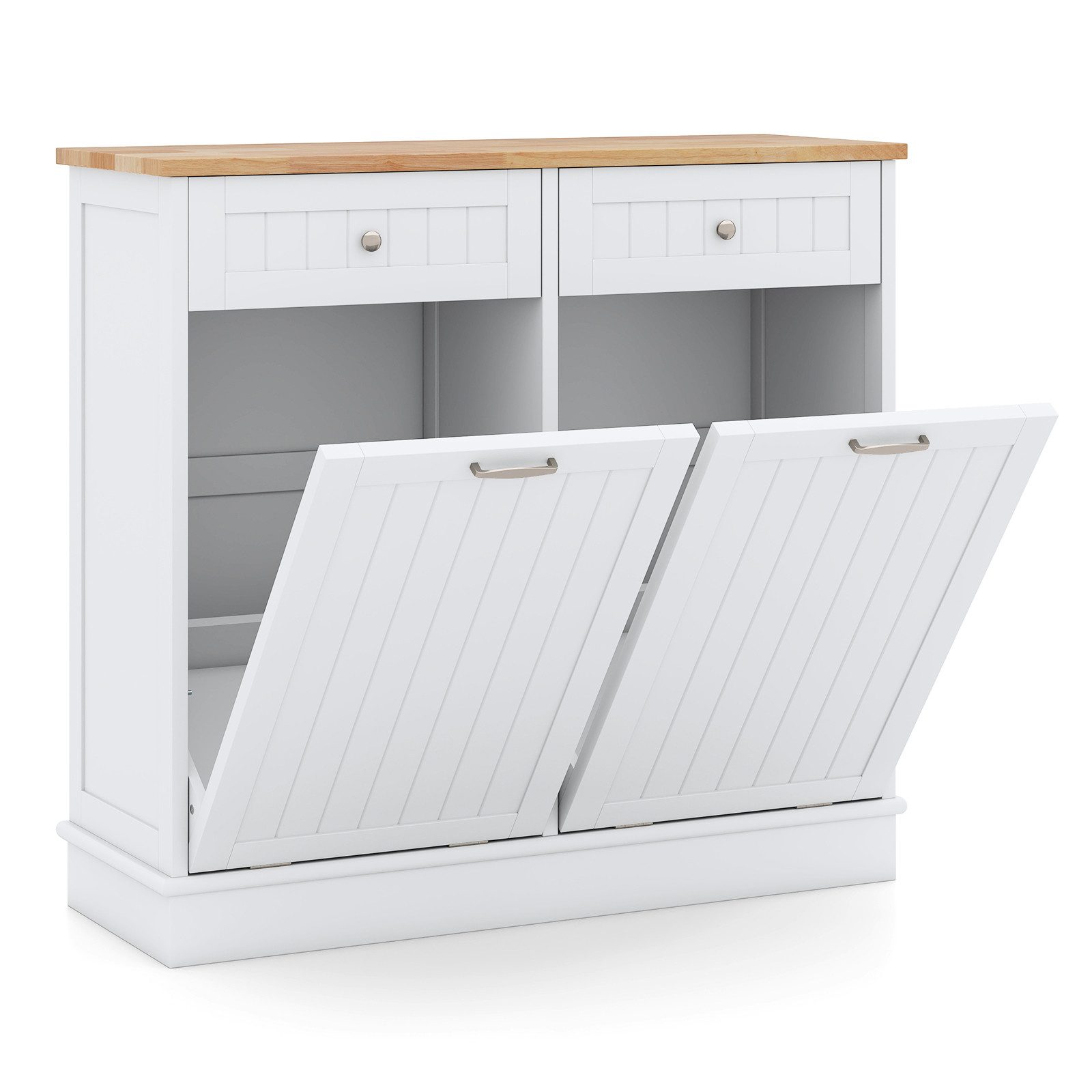 COSTWAY Küchenbuffet mit Arbeitplatte Kommode für Mülleimer 40L Küchenschrank Holz