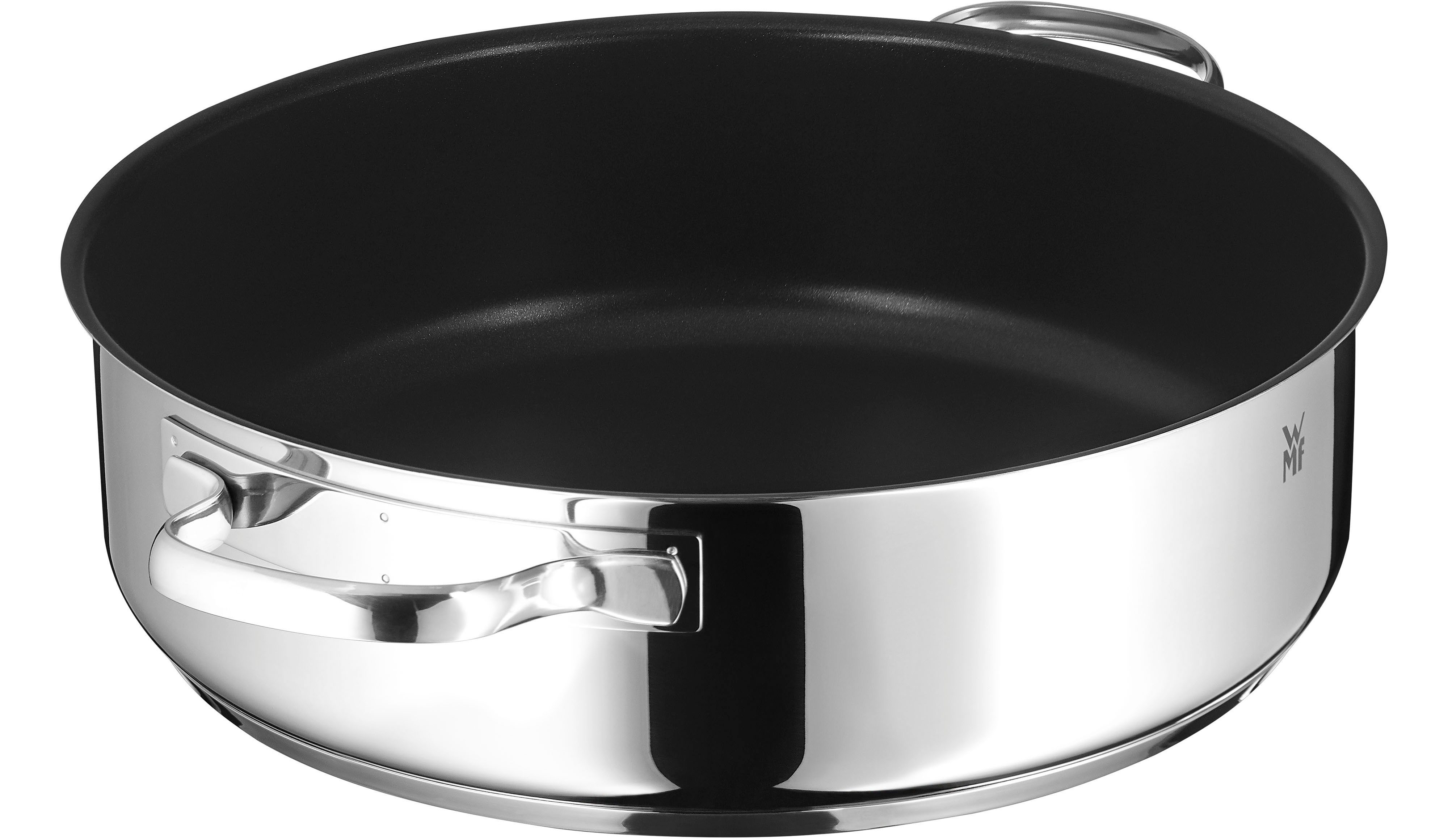 WMF Schmorpfanne Devil Bräter Ø 28 cm mit Glasdeckel, hoher Rand, Induktion, Cromargan® Edelstahl Rostfrei 18/10, Schmortopf mit Deckel 5l, backofenfest, für alle Herdarten geeignet