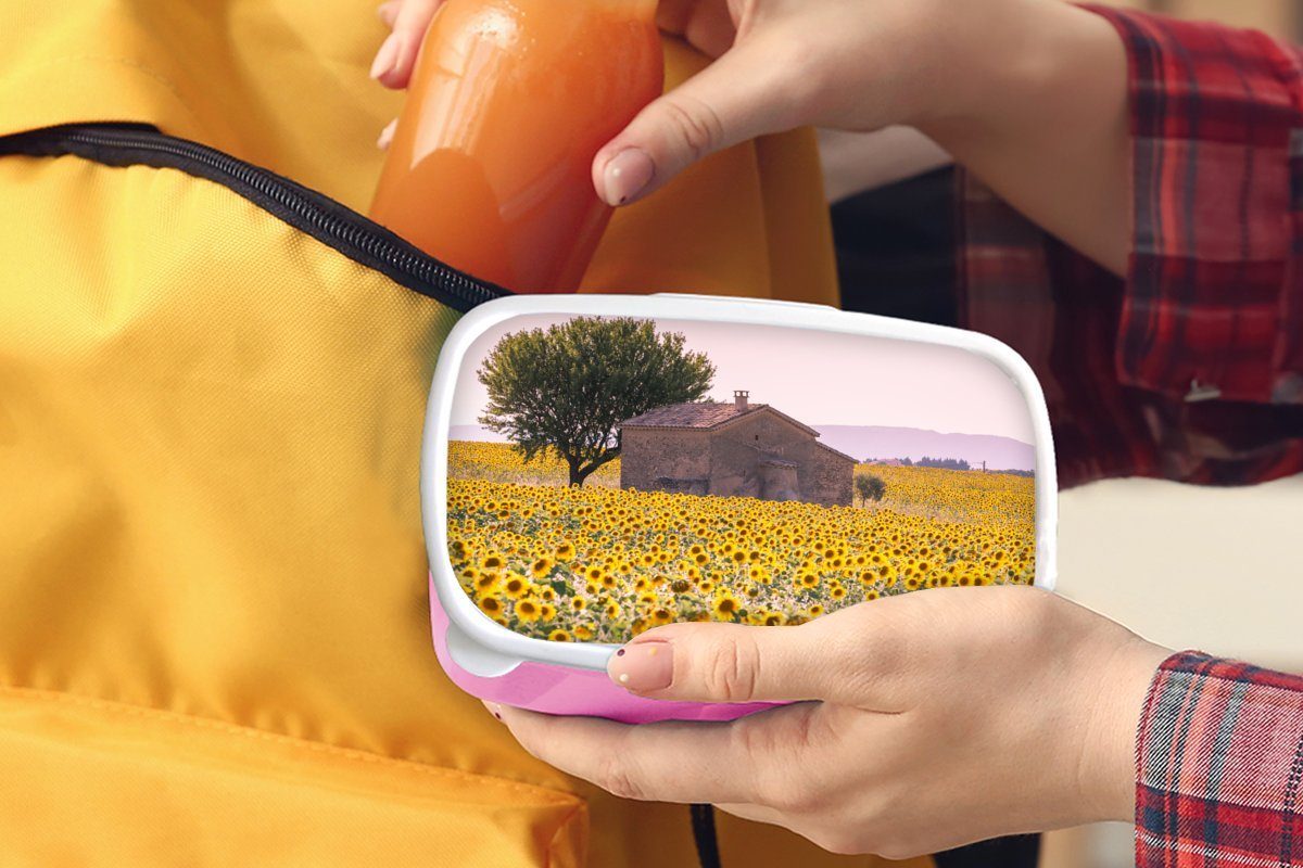 MuchoWow Lunchbox Sonnenblume - für Kunststoff Brotdose Snackbox, Mädchen, Erwachsene, Kunststoff, (2-tlg), rosa Frankreich Kinder, - Pastell, Brotbox