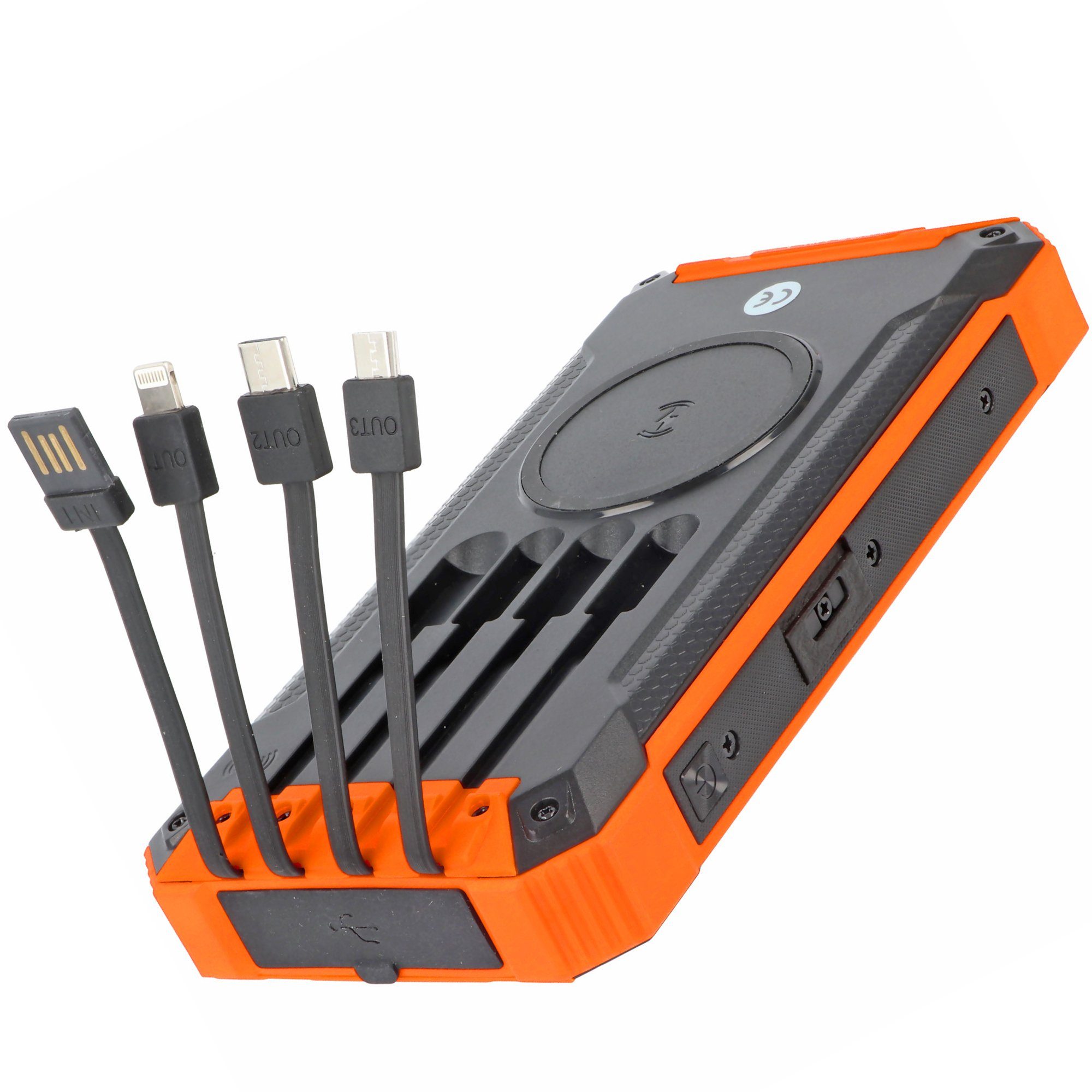 AccuCell 20000mAh Powerbank mit 4 Ladekabel, QI-Ladefunktion, Solar Panel, mit Akku 20000 mAh (5 V)