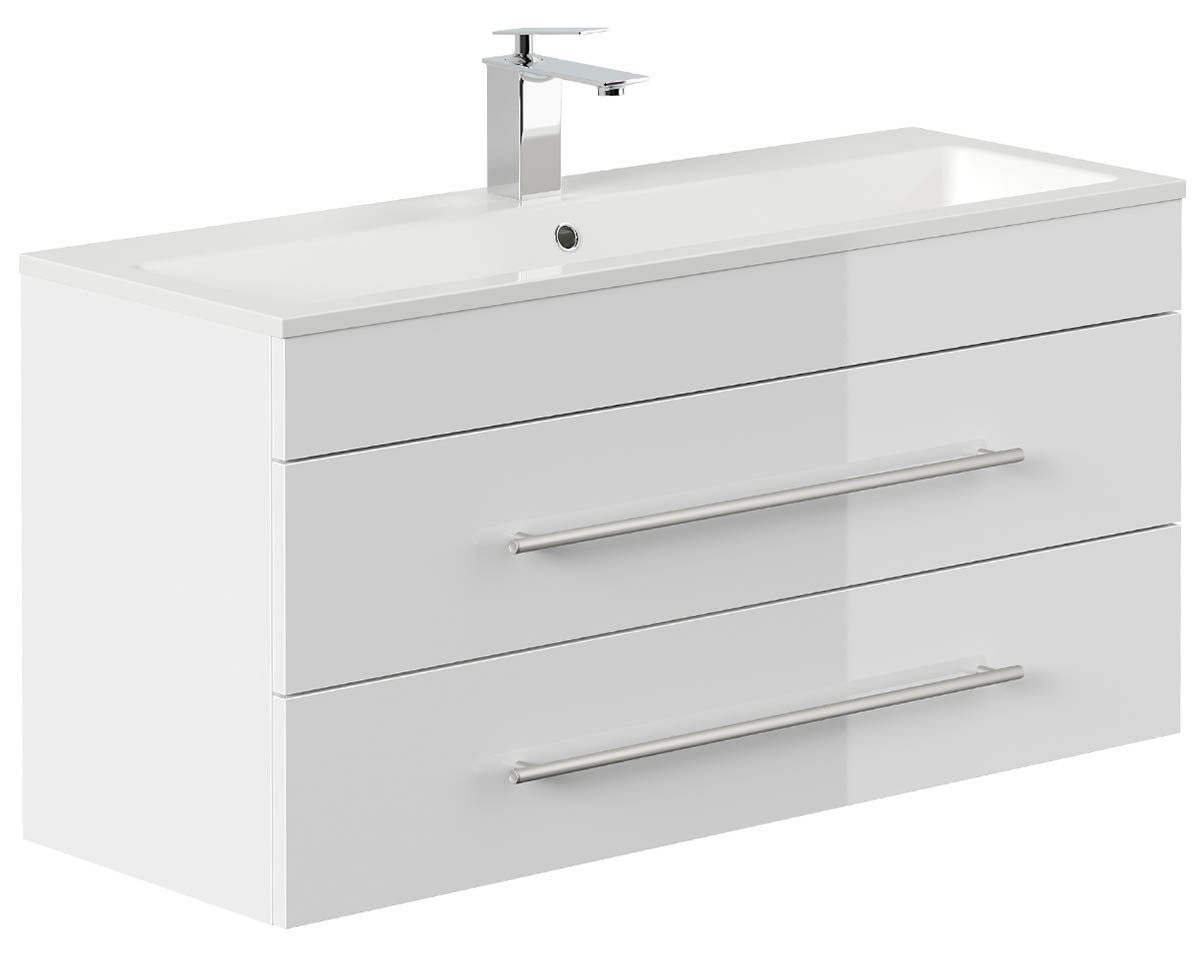 einfachgutemoebel Waschtisch-Set Badmöbel Waschplatz 100cm Portus 1000 SlimLine, weiß hochglanz, (Badmöbel Set, 1-St., Waschtisch Set)