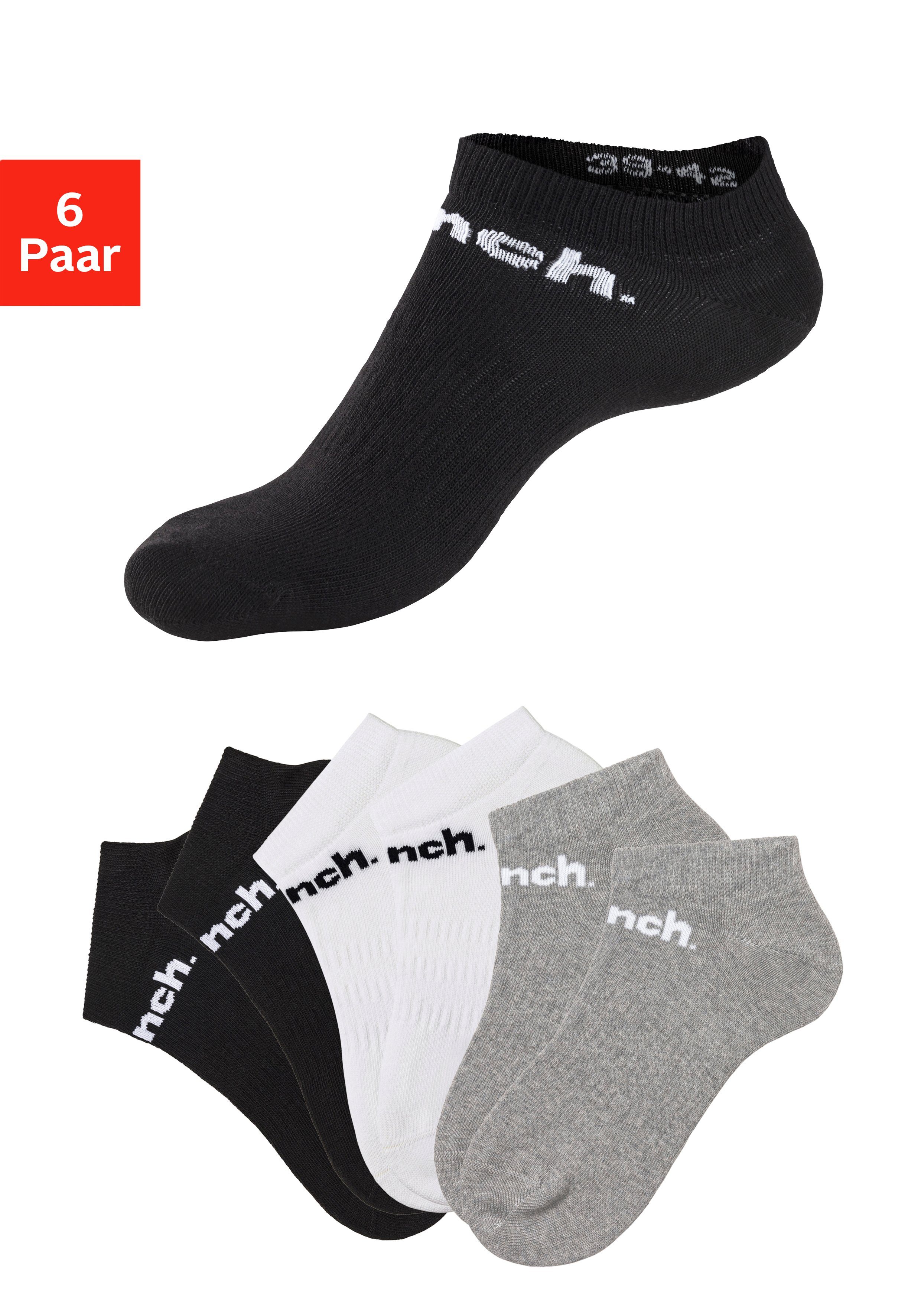 Bench. Sportsocken (Set, 6-Paar) Sneakersocken mit klassischem Logoschriftzug 2x schwarz, 2x weiß, 2x grau-meliert