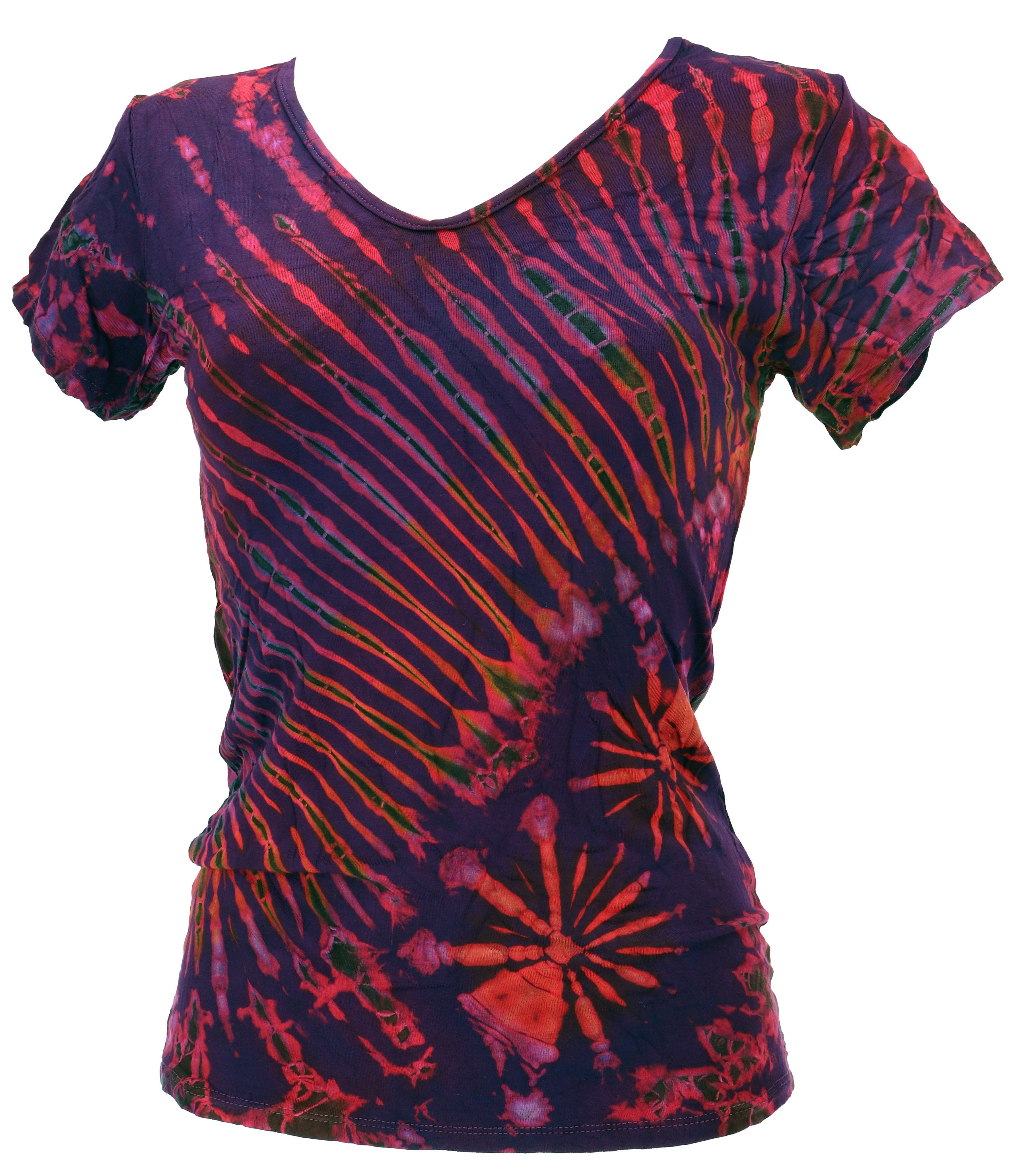Guru-Shop T-Shirt Batik Hippie T-Shirt mit V-Auschnitt, Unikat.. Festival, Ethno Style, Hippie, alternative Bekleidung