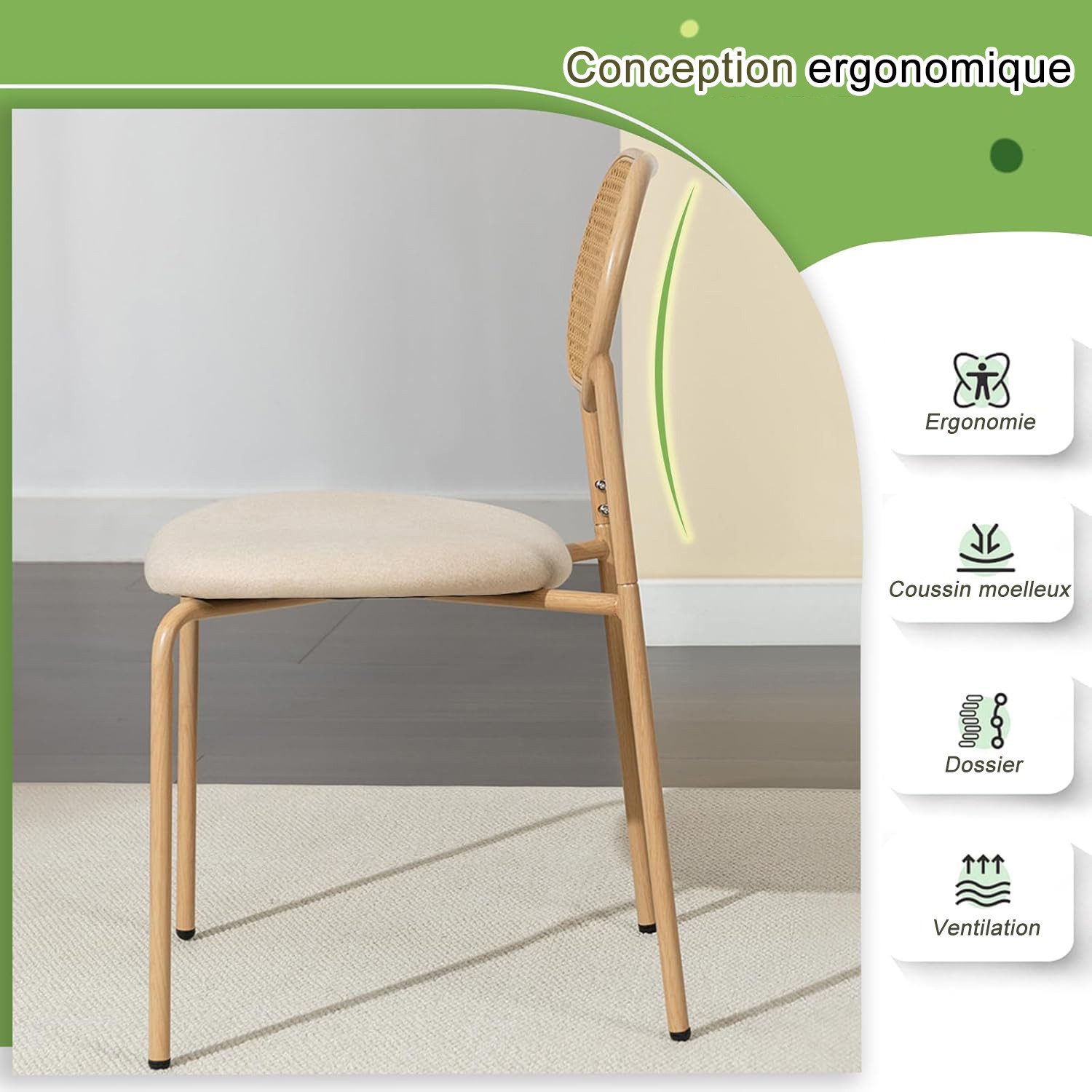 Furnishings Home Rattanstuhl 4-Fußstuhl Polsterstühle Esszimmerstuhl günstig online kaufen