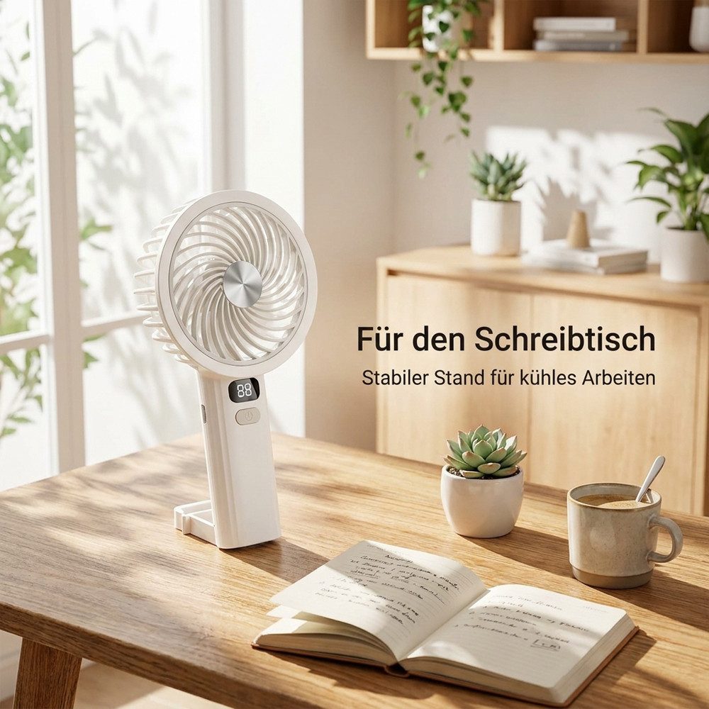nsihing Handventilator Mini Ventilator Handventilator Akku Aufladbar, 5 Stufen einstellbar, mit LED-Display, leiser Taschenventilator für Reise, Outdoor, Büro