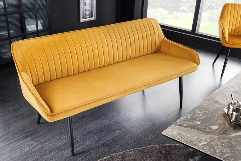 riess-ambiente Sitzbank TURIN 160cm senfgelb 1-St), Rückenlehne schwarz · · (Einzelartikel, Samt Esszimmer / Design · · · Schlafzimmer Metall Retro