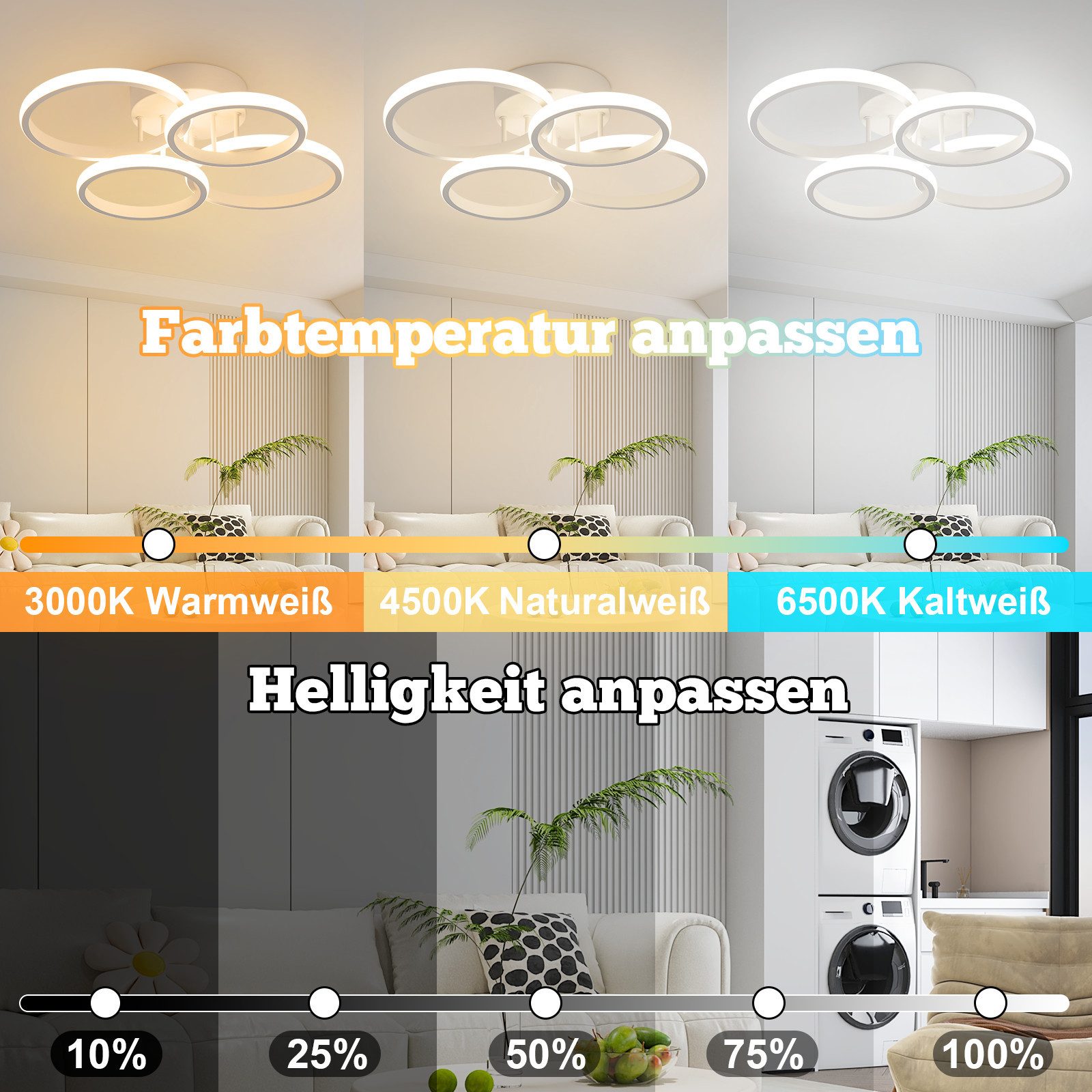 Nettlife LED Deckenleuchte Wohnzimmer Dimmbar Schwarz günstig online kaufen
