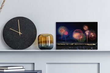 OneMillionCanvasses® Leinwandbild Feuerwerk zu Neujahr, (1 St), Wandbild Leinwandbilder, Aufhängefertig, Wanddeko, 30x20 cm