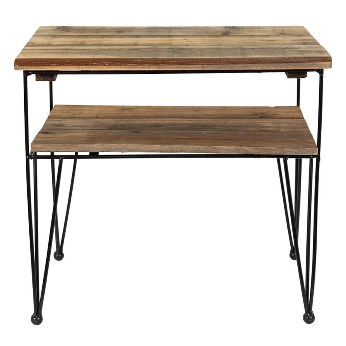 Clayre & Eef Beistelltisch Beistelltisch Industrial Holz Metall Nachttisch mit Ablage 38 cm, Beistelltisch im Industrial Stil