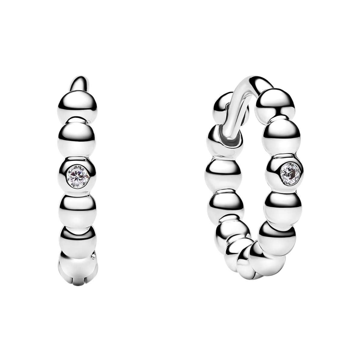 Pandora Paar Creolen 294823C01, Damenohrringe Silber Huggies mit Kugeln