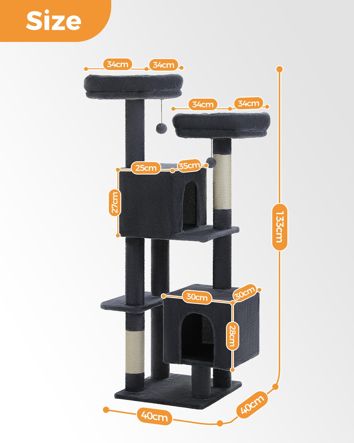 PETEPELA Kratzbaum Blumen Kratzbaum für Katzen, 133 cm niedlicher Katzenbaum, mit 2 Sitzflächen, 2 Höhlen
