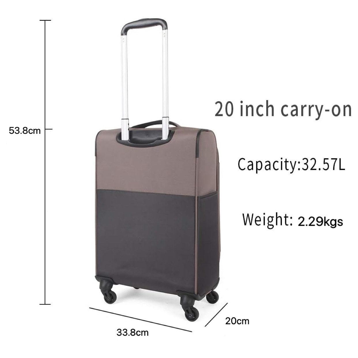 NEWCOM Weichgepäck-Trolley Design Stoffkoffer / Reisekoffer / Weichschalenkoffer, 4 Rollen, 20 Zoll, Braun, Super Leicht, Haltbar Weichgepäck