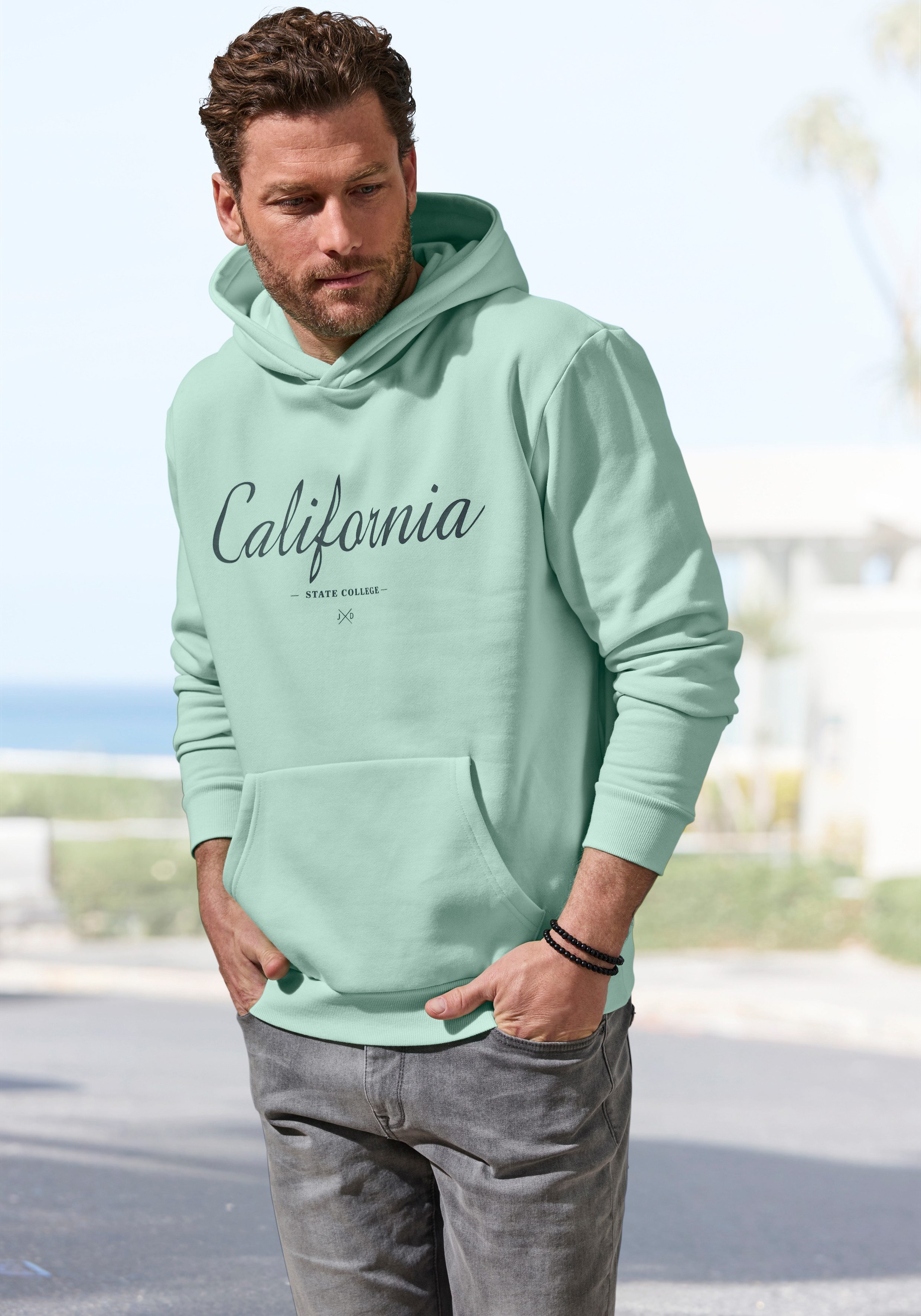 John Devin Hoodie Sweatshirt mit coolem Druck, aufgesetzter Tasche und Kapuze