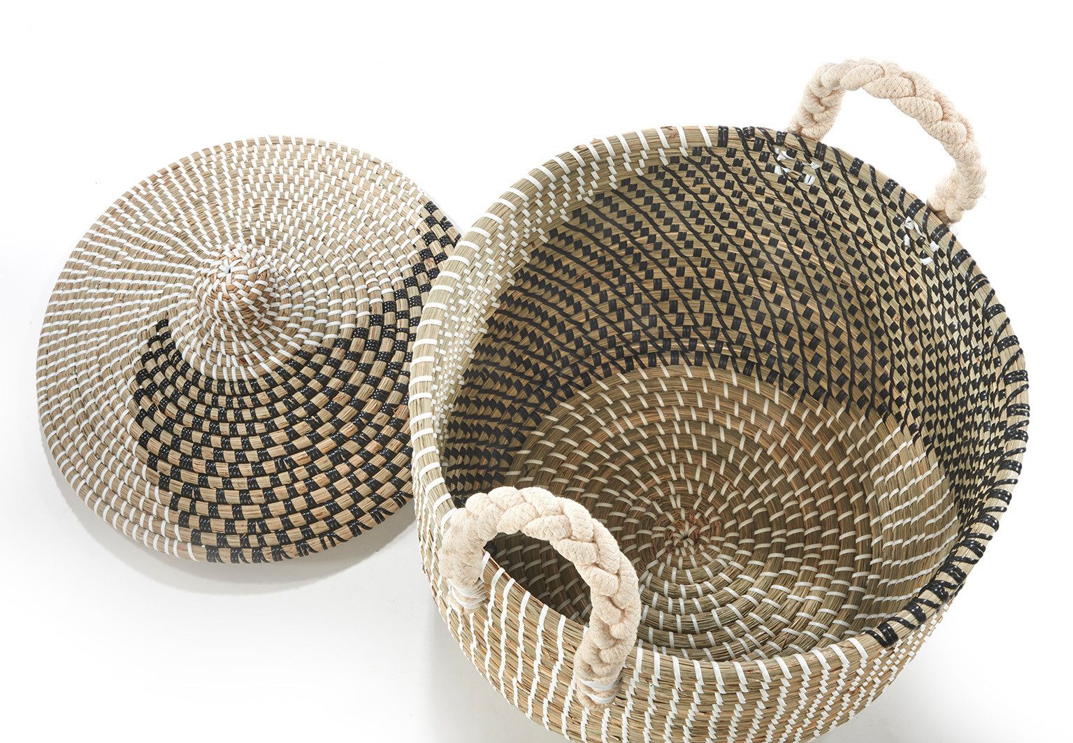 Kobolo Aufbewahrungskorb Schlangenkorb Korb ZYRA aus Seegras - 38x44 cm (Stück, 1 St., Stück), Korb mit Deckel