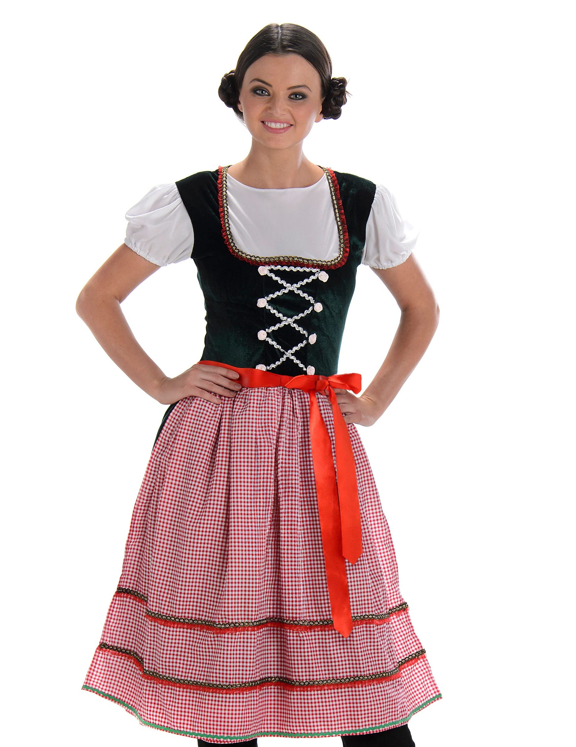 REDSUN Kostüm Dirndl-Kostüm Bayerin-Damenkostüm Tracht grün-rot-weiss