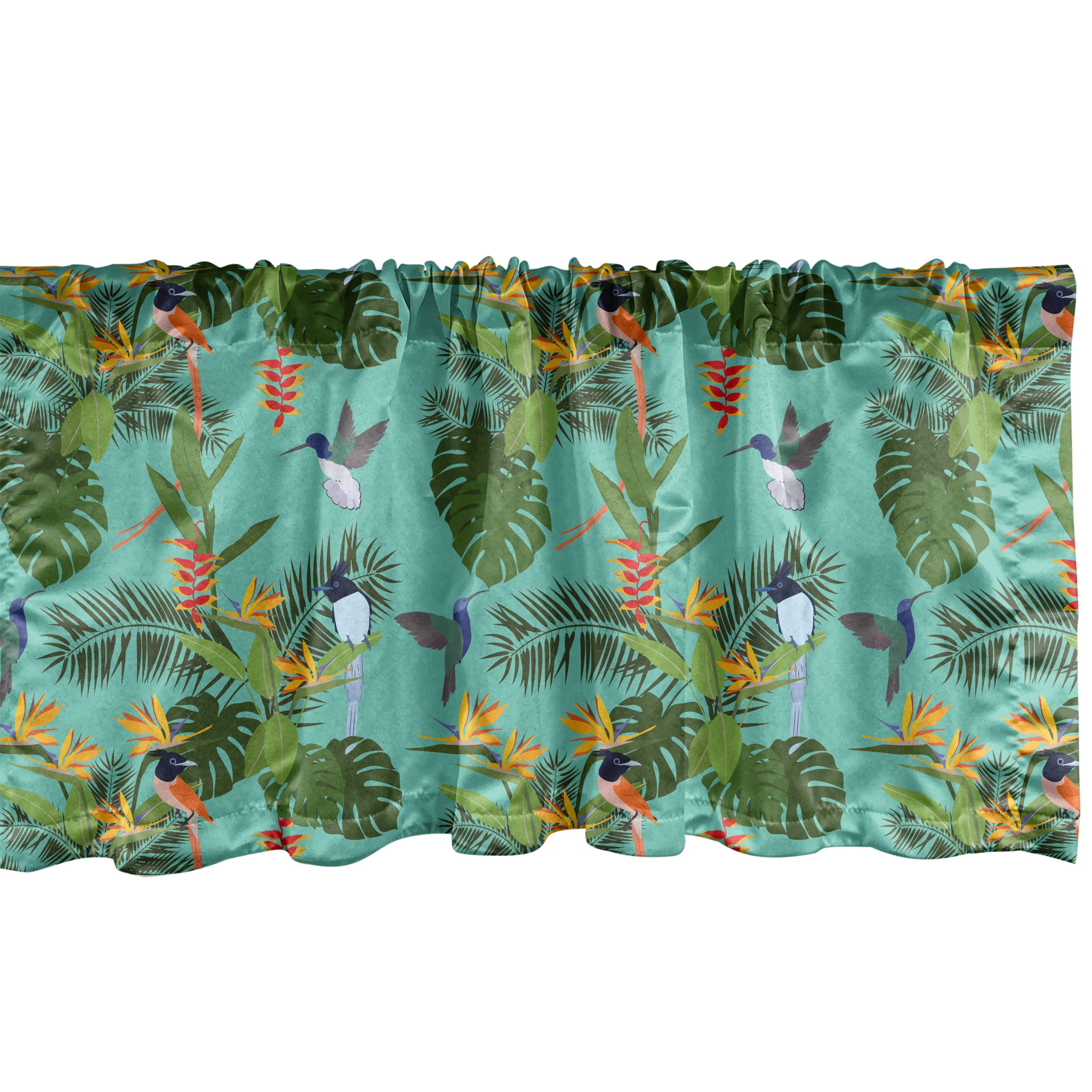 Scheibengardine Vorhang Hawaiian Vögel exotische Stangentasche, Abakuhaus, Volant Microfaser, mit Wendekreis für Schlafzimmer Dekor Pflanzen Küche