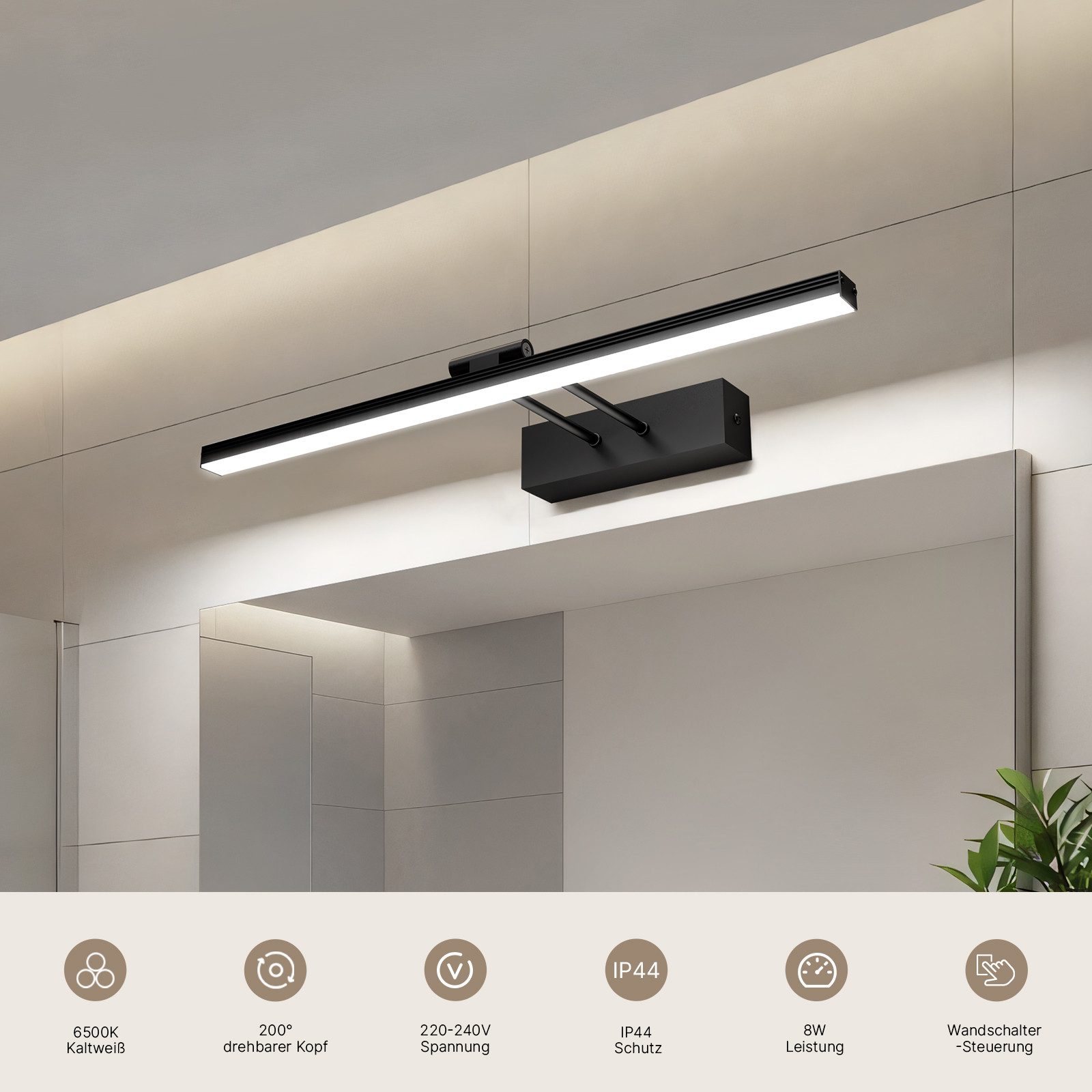 EMKE LED Spiegelleuchte Wandleuchte 40cm drehbar Badezimmer, LED fest integriert, Kaltweiß, Neutralweiß, IP44 Wasserdihct 4200K/6500K Kaltweiß Neutralweiß Licht