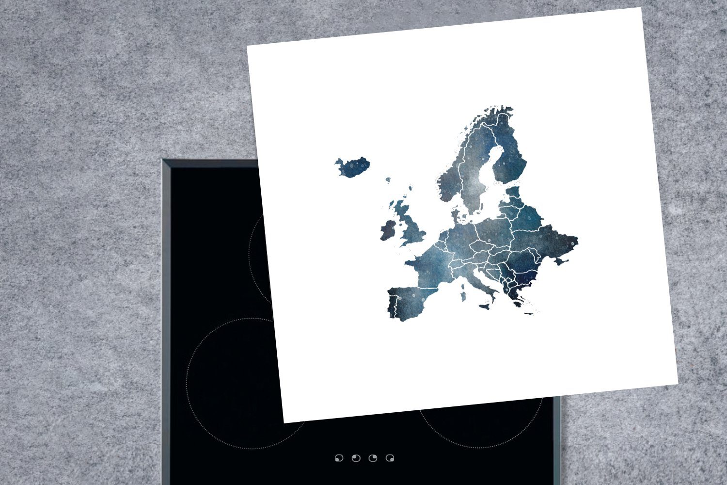 MuchoWow Herdblende-/Abdeckplatte Europa-Karte - Wasserfarben Vinyl, tlg), cm, (1 küche Weiß - für Ränder, Arbeitsplatte 78x78 Ceranfeldabdeckung, 