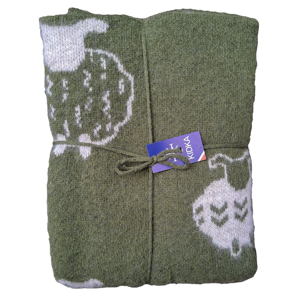 Wolldecke - Strickdecke aus Islandwolle - Schafe - grün, KIDKA, - aus rauer isländischer Wolle