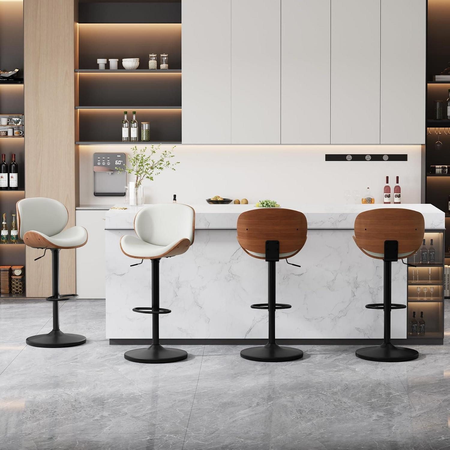 Barhocker Barhocker höhenverstellbar Kunstleder Drehstuhl Weiß 4 Stück