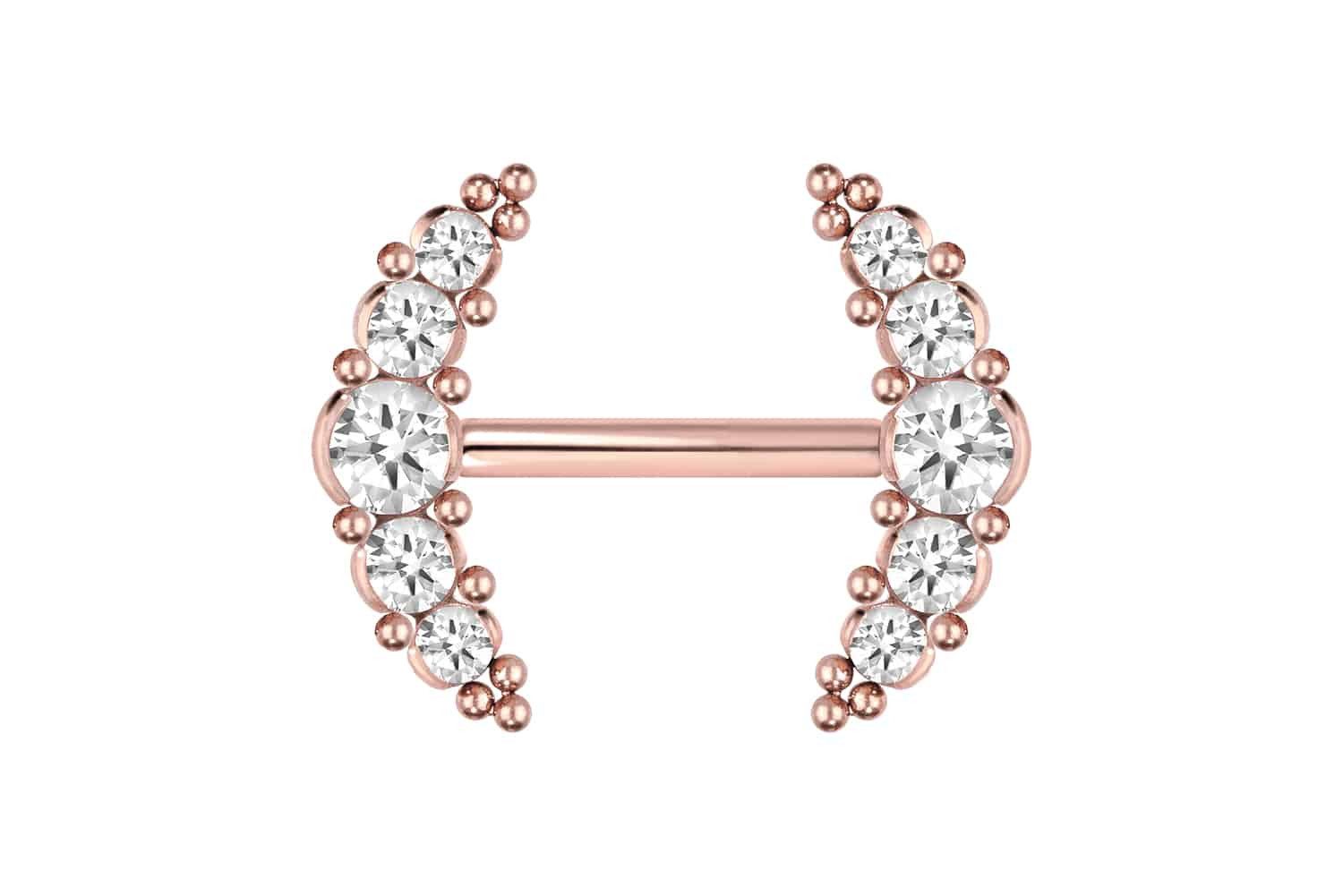 PIERCINGLINE Brustwarzenpiercing Titan Barbell mit Push Fit 5 KRISTALLE + KUGELN (Barbells, 1-tlg)