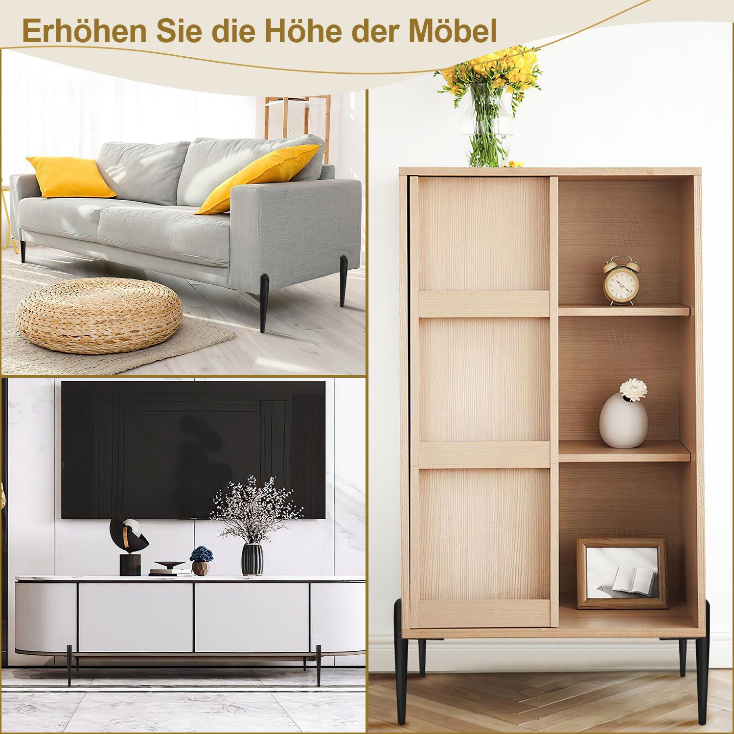 Couchfüße Möbelfüße Möbelfuß Verstellbar 15CM Gold 4X Lospitch Edelstahl Gleitfuß Sockelfüße