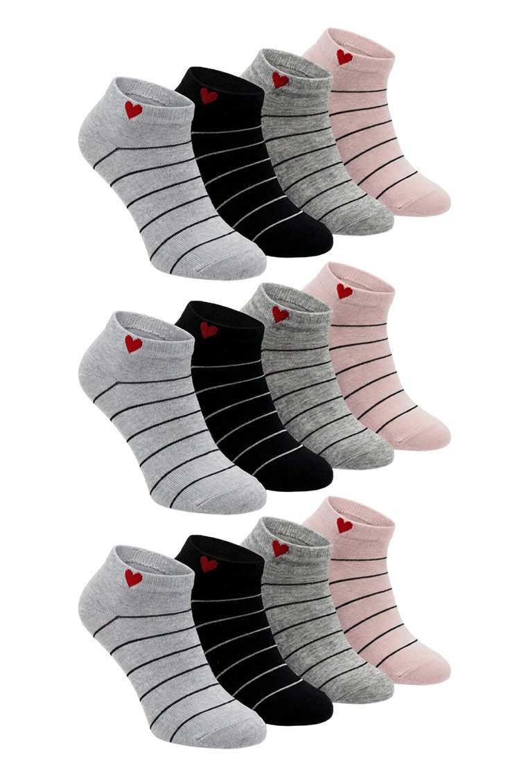 Sneakersocken Damen Sneaker Socken 12er Pack Streifen Herz