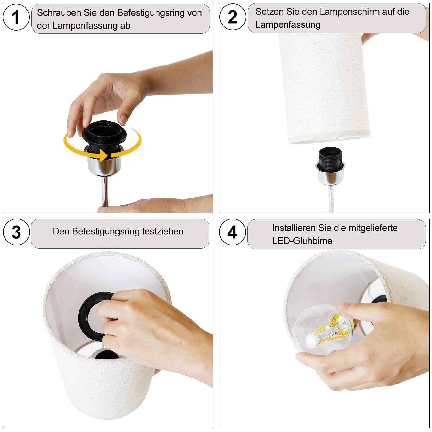 Nettlife Nachttischlampe Touch Dimmbar Warmweiße Tischleuchte für Schlafzimmer Stufenlosem, mit Ladefunktion USB, LED wechselbar, Warmweiß, für Schlafzimmer kin – Bild 5 von 5
