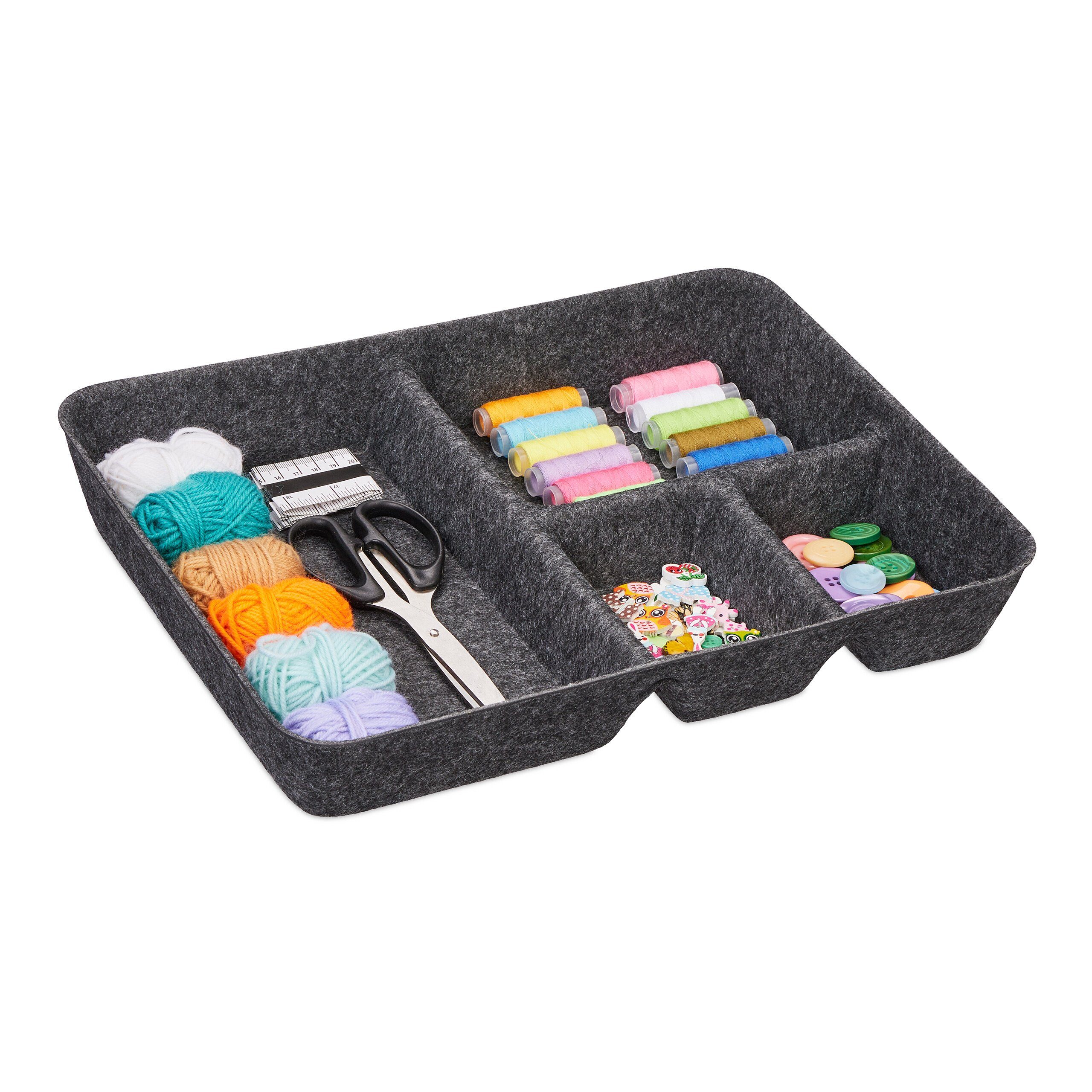 relaxdays Schubladeneinsatz Schubladen Organizer Filz, Dunkelgrau