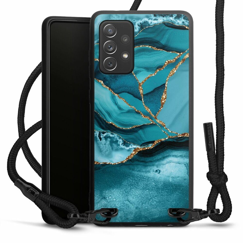 DeinDesign Handyhülle Edelstein Glitzer Look Marmor Eisblaue Marmor Landschaft, Samsung Galaxy A72 Premium Handykette Hülle mit Band Case zum Umhängen