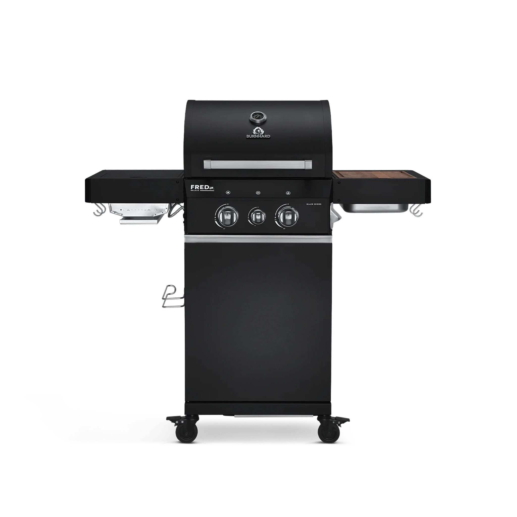 BURNHARD® Gasgrill FRED Jr., 2-Brenner Gasgrill, Deluxe - Series 3, Series 3, 10,5 kW, Gusseisenrost - Black Series, Edelstahlroste