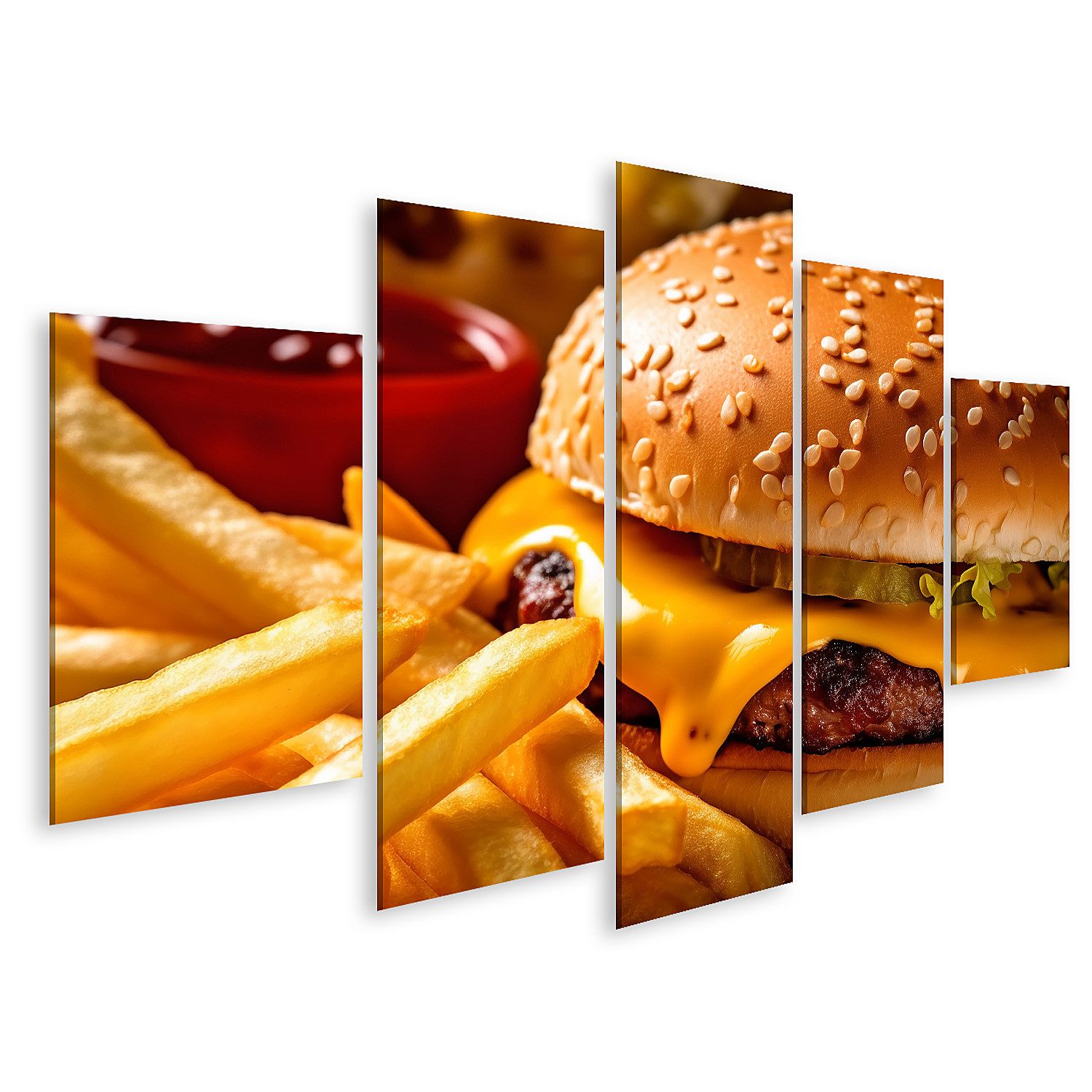 Leinwandbild Frisches Fast Food: Hamburger Pommes Frites Bilder