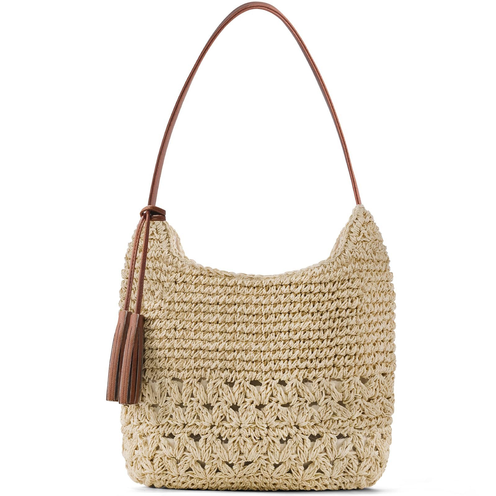 nsihing Umhängetasche Schultertasche,Strandtasche, Tragetasche, Korbtasche, Minibag, Henkeltasche, Bast-Optik, Sommertasche, Crossbody Bag