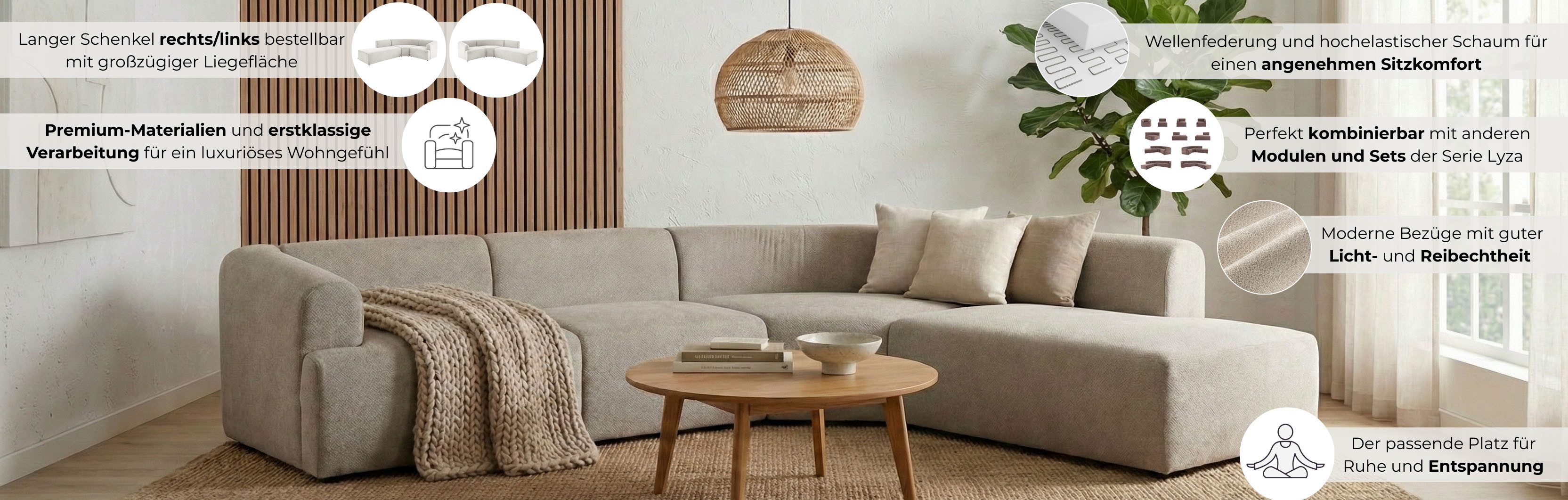 LeGer Home by Lena Gercke Ecksofa LYZA L-Form links/rechts, Modularsofa "XL", Maße B/T/H: 287/267/74 cm, aus 4 Modulen, zusammen oder einzeln stellbar