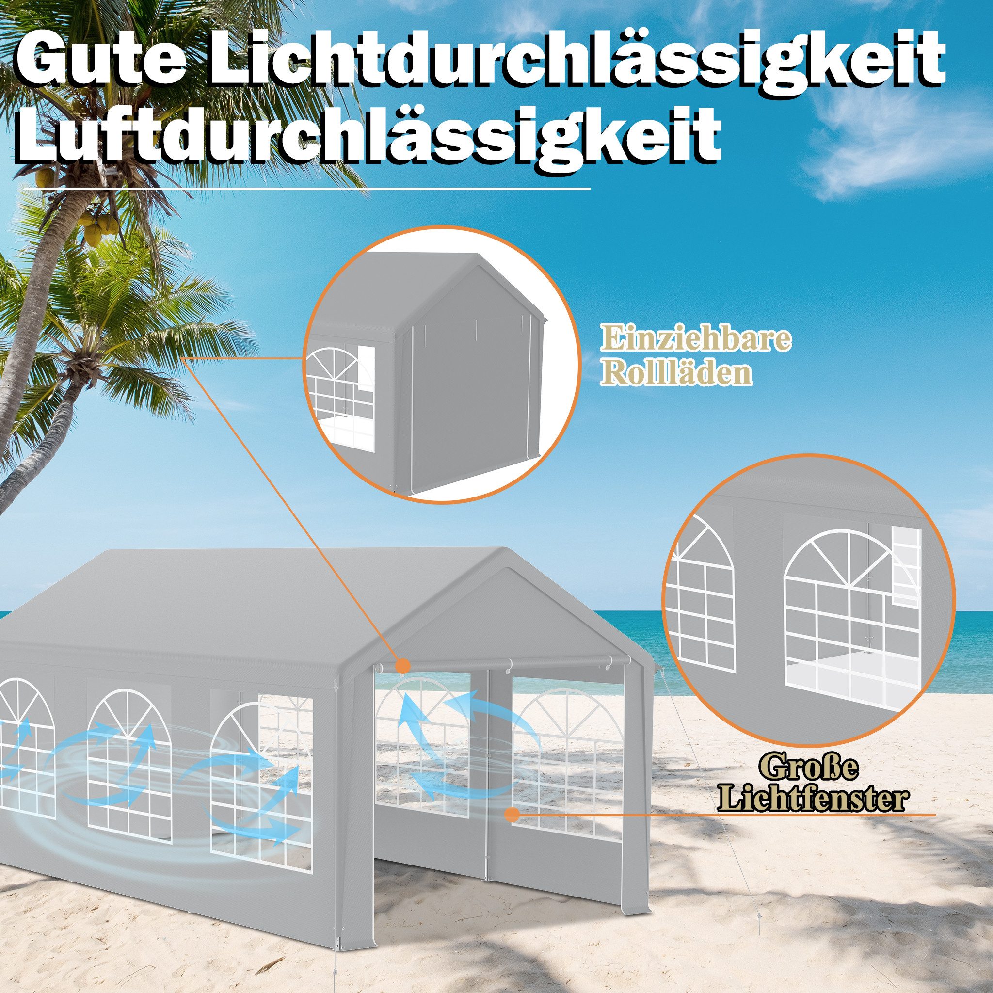 FIVMEN Partyzelt Garten Pavillon mit 4 abnehmbaren Seitenteilen, Grau/Weiß – Bild 4 von 5