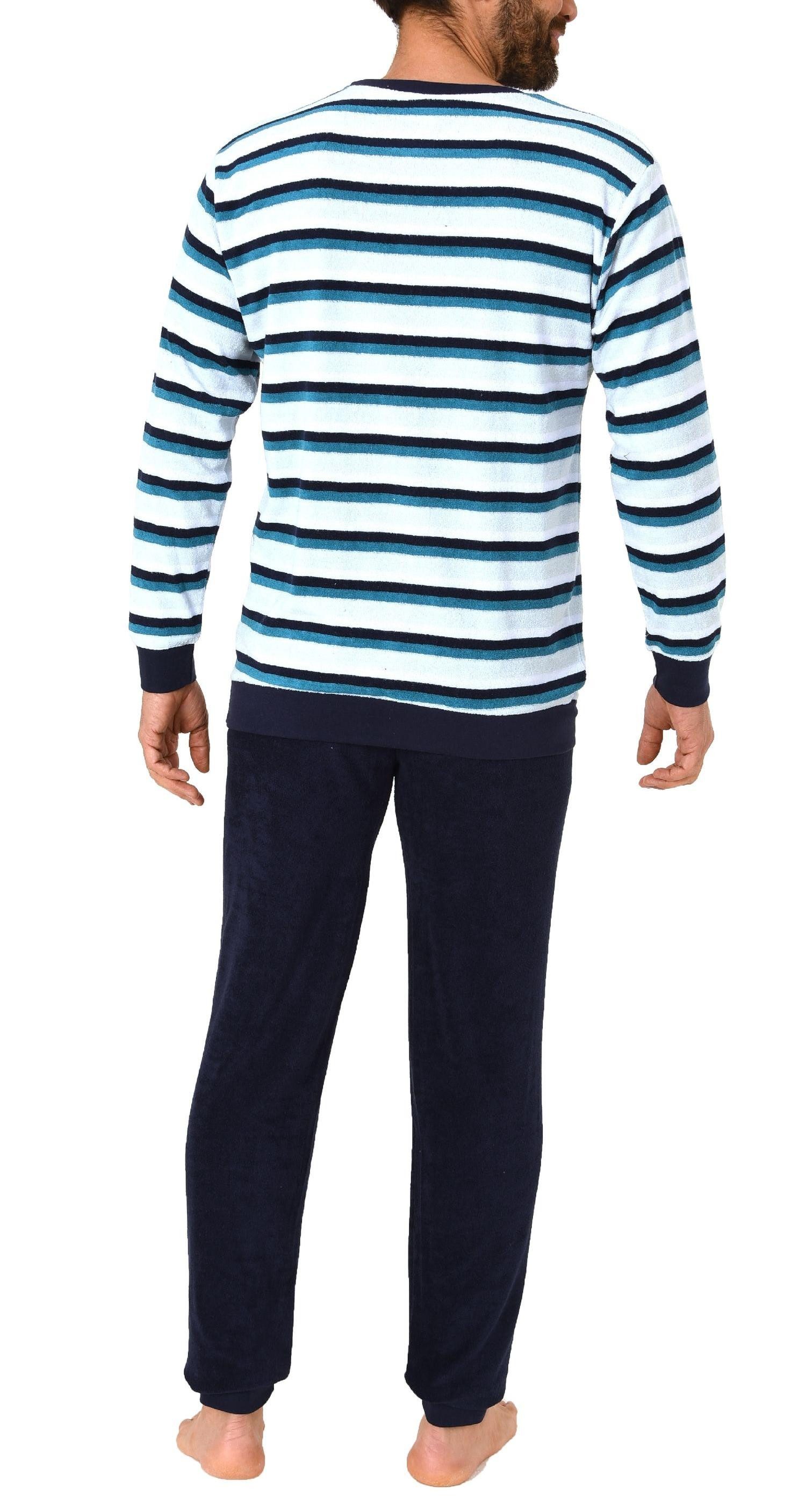Normann Pyjama Herren Frottee Schlafanzug mit Bündchen in Streifenoptik - 291 13 788 – Bild 4 von 4