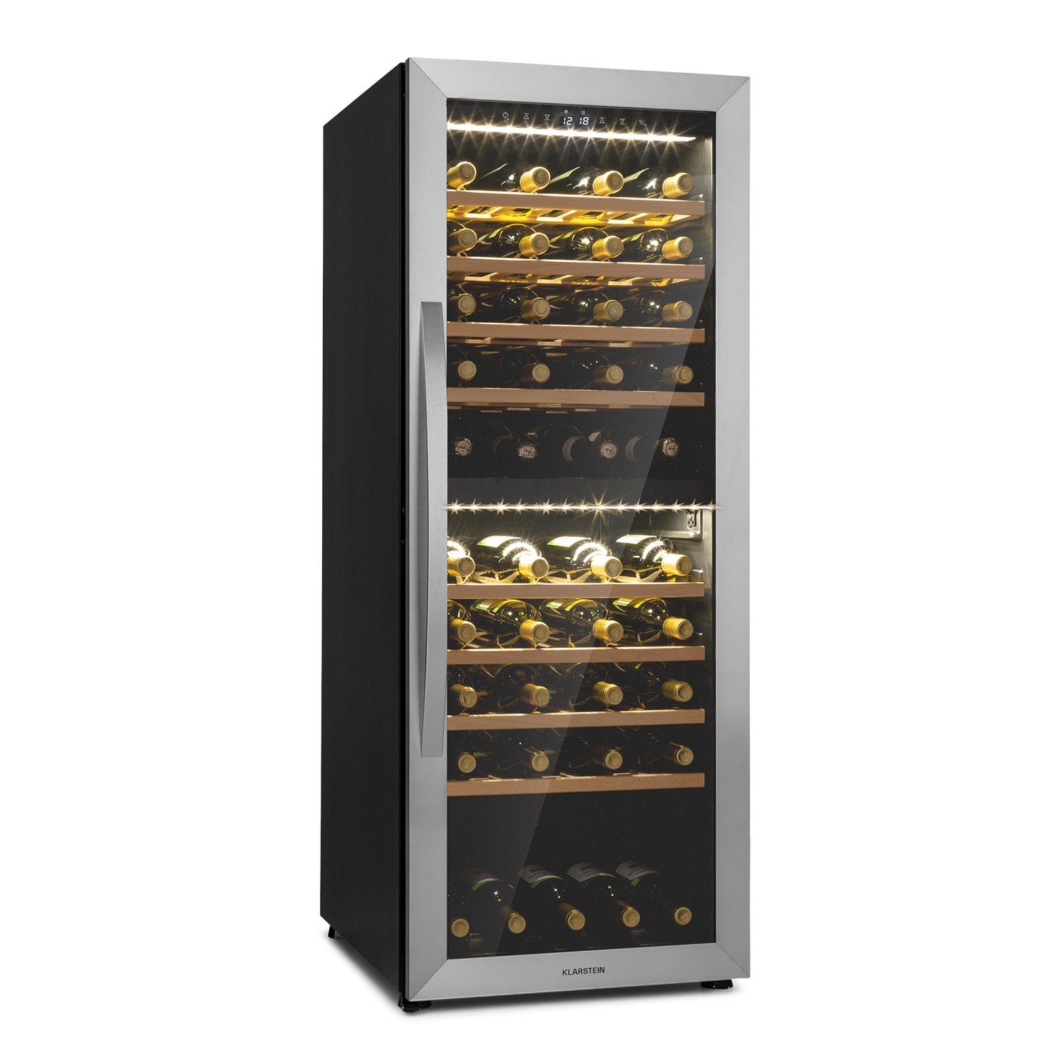 Klarstein Weinkühlschrank Vinamour 77 für Wein Weintemperierschrank Flaschenkühlschrank 0,75l,2 Zonen á Weinschrank Standardflaschen Duo, 77