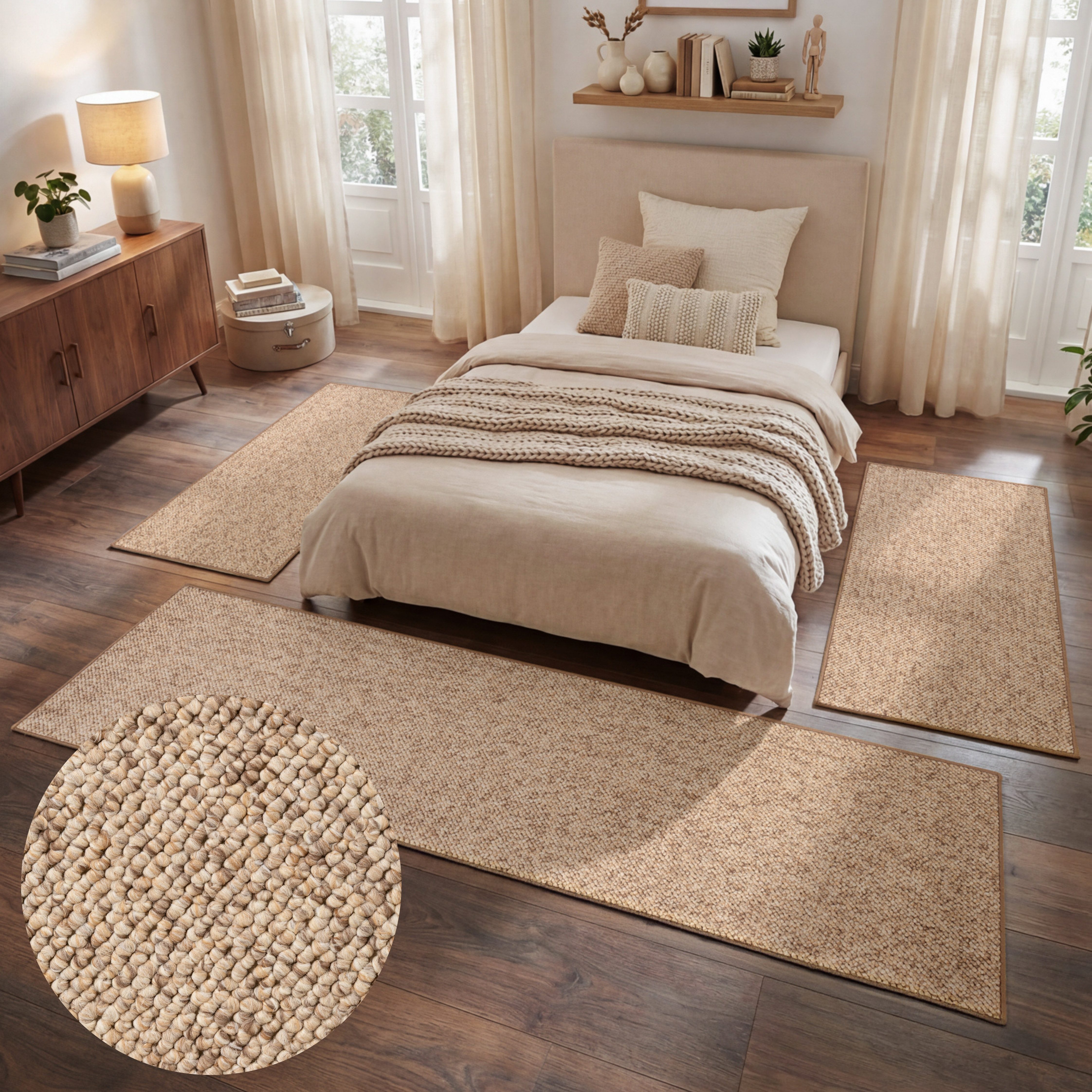 HANSE Home Bettumrandung Wolly 2, Höhe 12 mm, (3-tlg), Bettvorleger, 3-teiliger Läufer Set, Unifarben, Kurzflor, Bettläufer