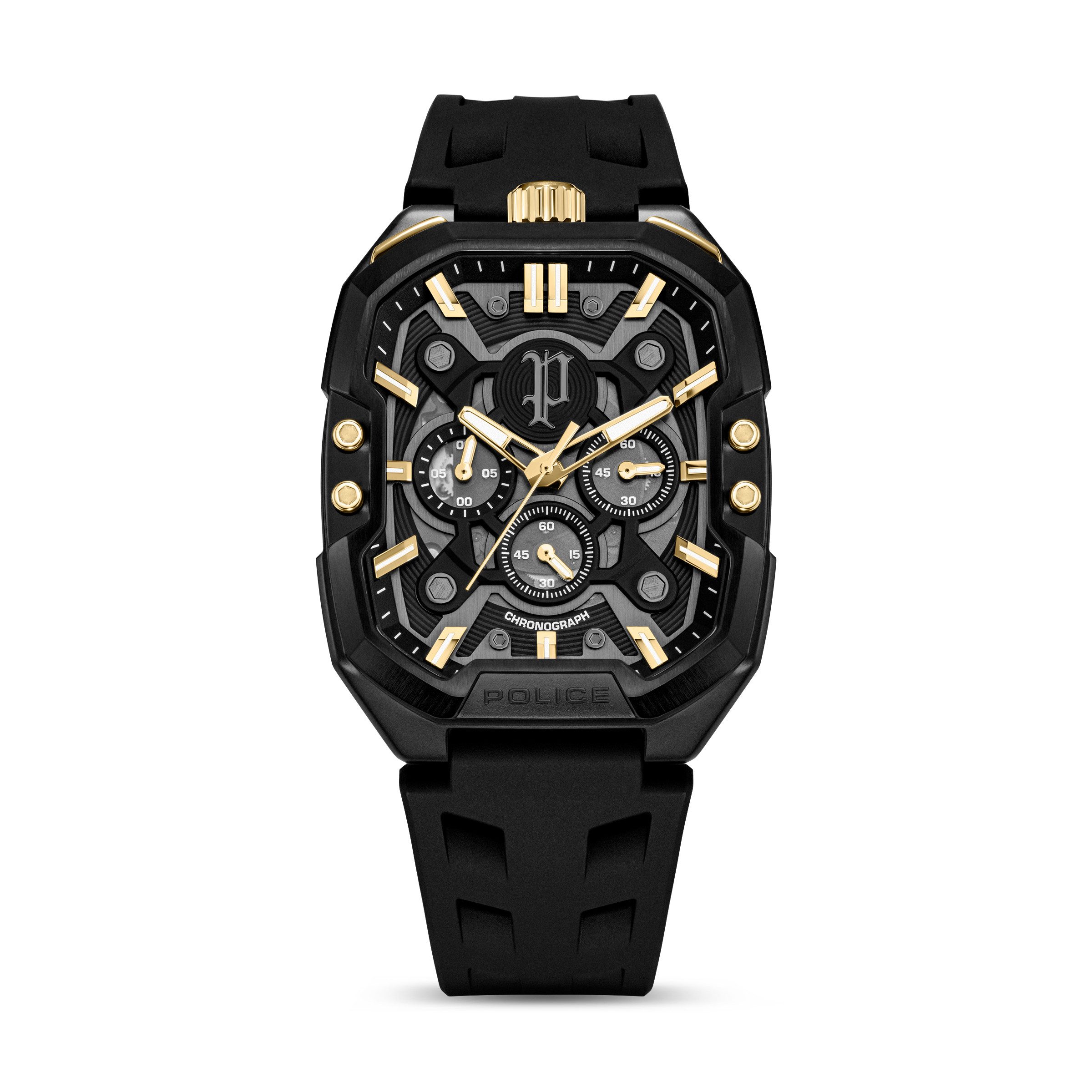 Police Chronograph Bullhead PEWGO0092204, Quarzuhr, Armbanduhr, Herrenuhr, Lederarmband, analog, Stoppfunktion