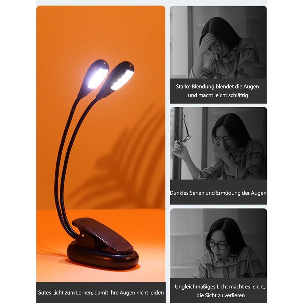 Notenständer, Clip Leselampe Doppelkopf Lampe LED Einstellbar LED-Licht GelldG auf für