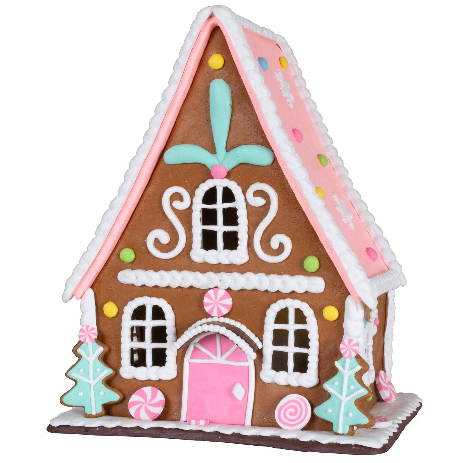 Christmas Paradise Weihnachtshaus Lebkuchenhaus mit LED 23 cm, Weihnachtsdeko, braun-rosa, leuchtet