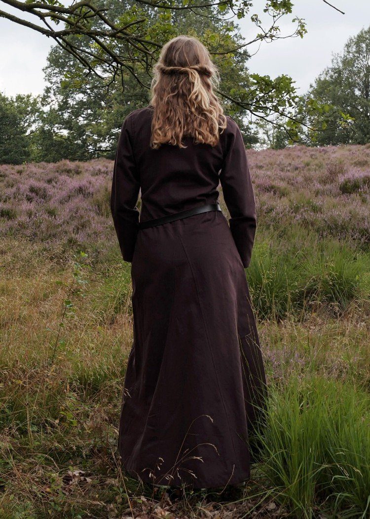 Battle Merchant Ritter-Kostüm Cotehardie Spätmittelalterkleid Ava langärmelig Braun Größe S